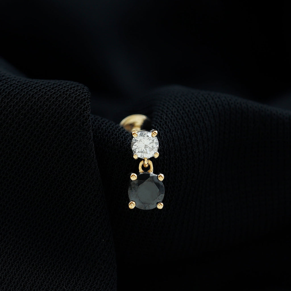 Round Black Onyx and Moissanite Helix Drop Earring