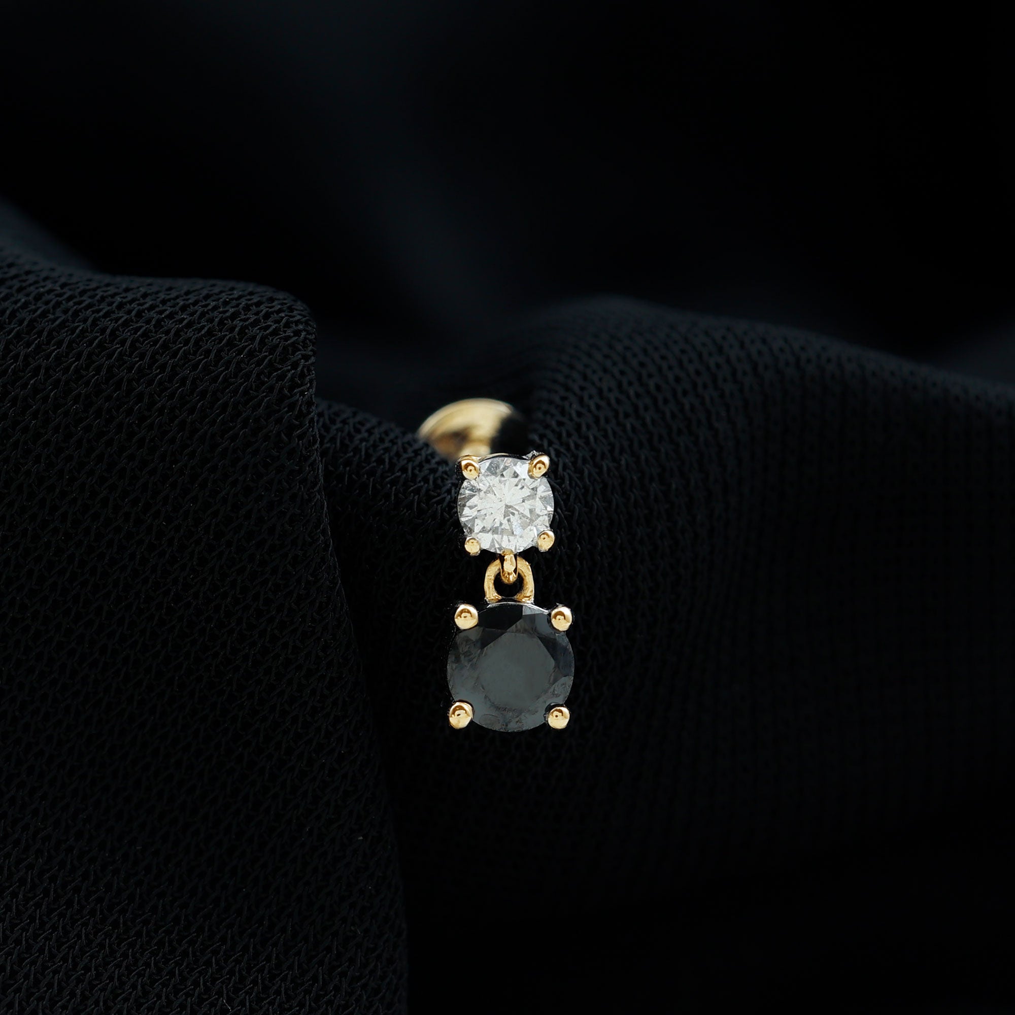 Round Black Onyx and Moissanite Helix Drop Earring