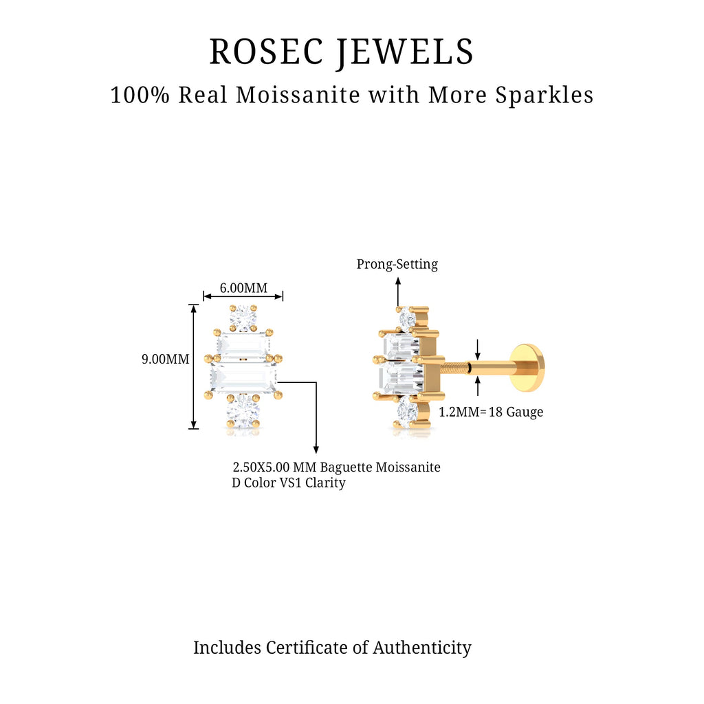 Baguette Moissanite Designer Earring for Helix Piercing