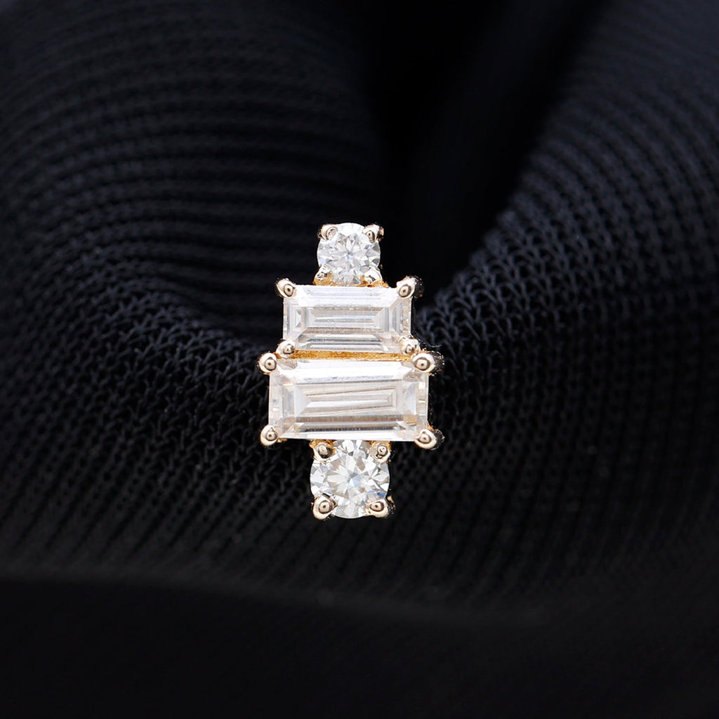 Baguette Moissanite Designer Earring for Helix Piercing