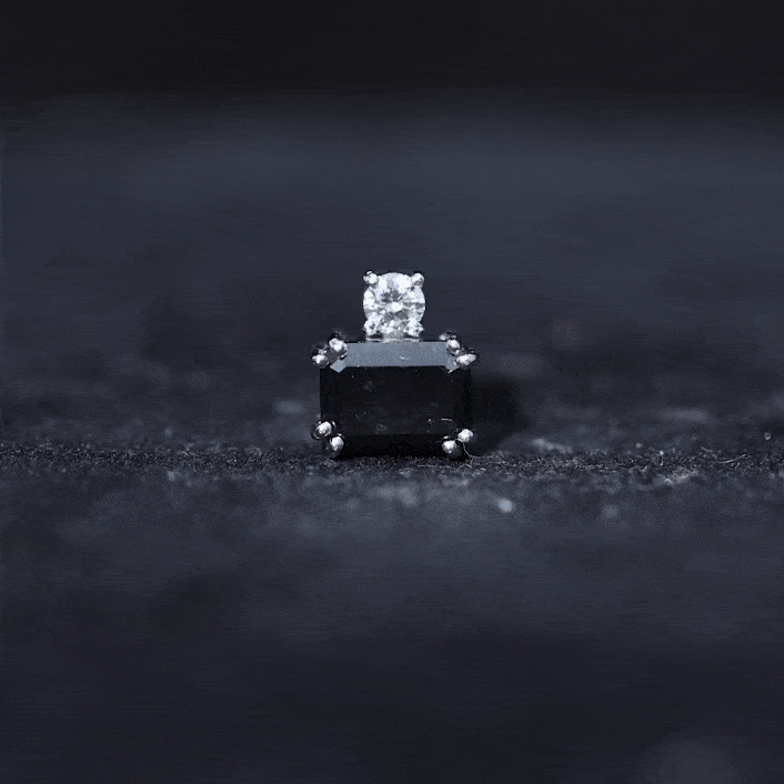 Created Black Diamond and Moissanite Two Stone Helix Earring