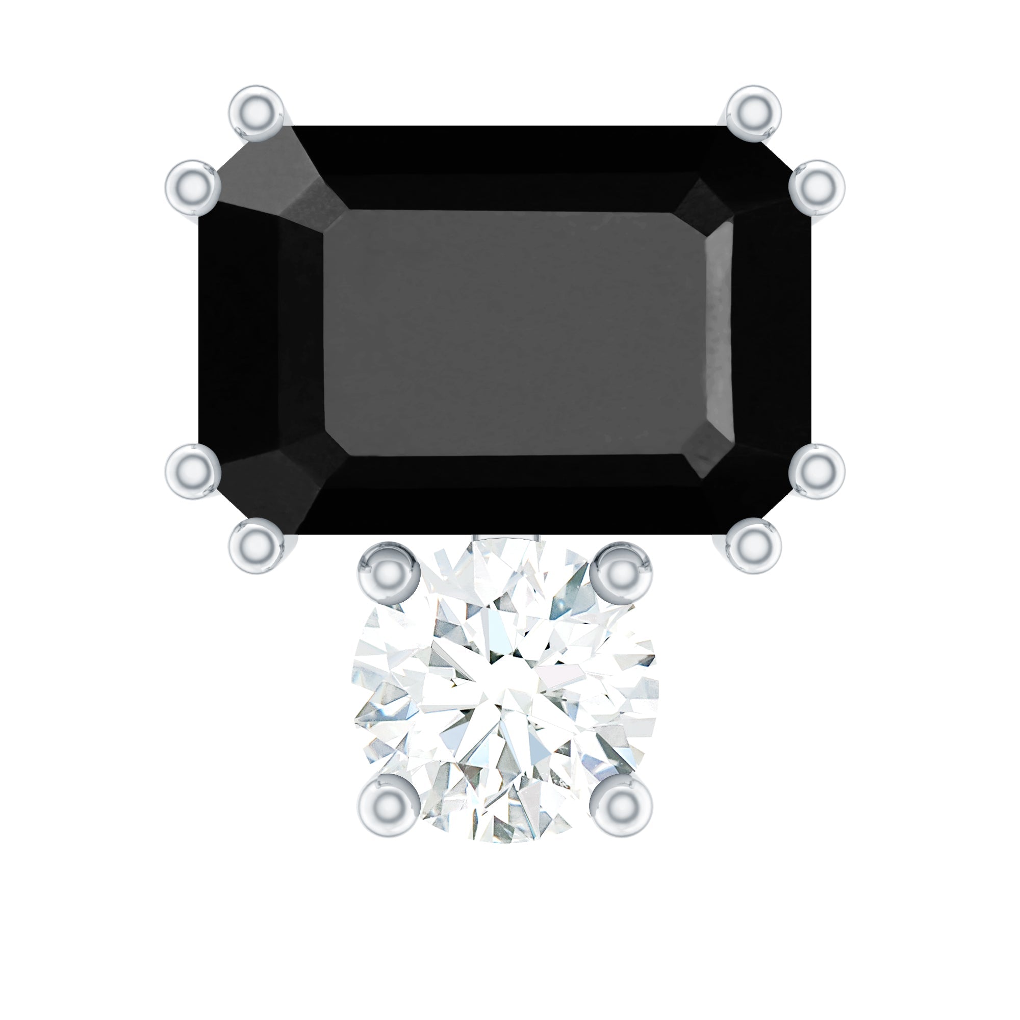 Created Black Diamond and Moissanite Two Stone Helix Earring