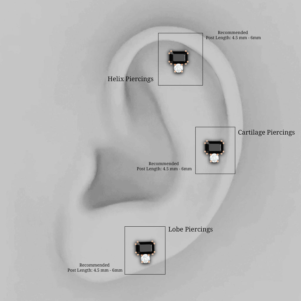 Created Black Diamond and Moissanite Two Stone Helix Earring