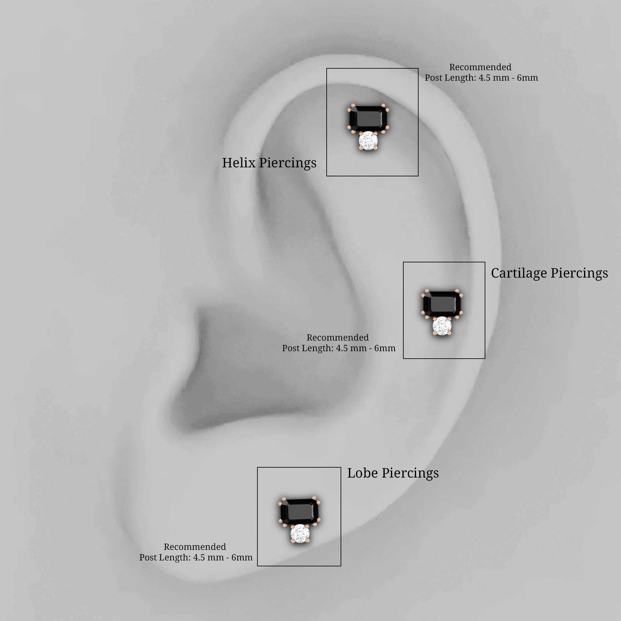 Created Black Diamond and Moissanite Two Stone Helix Earring