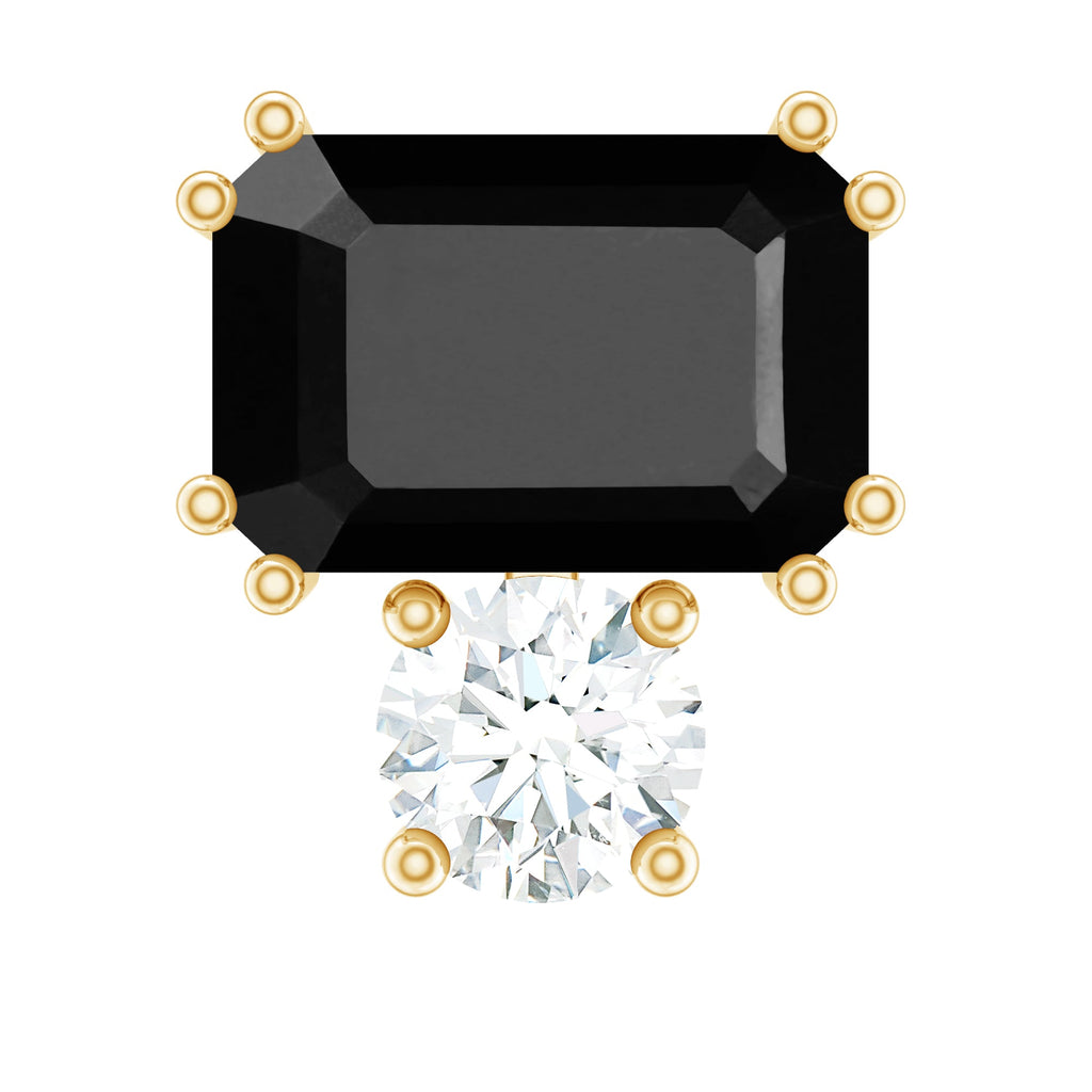 Created Black Diamond and Moissanite Two Stone Helix Earring