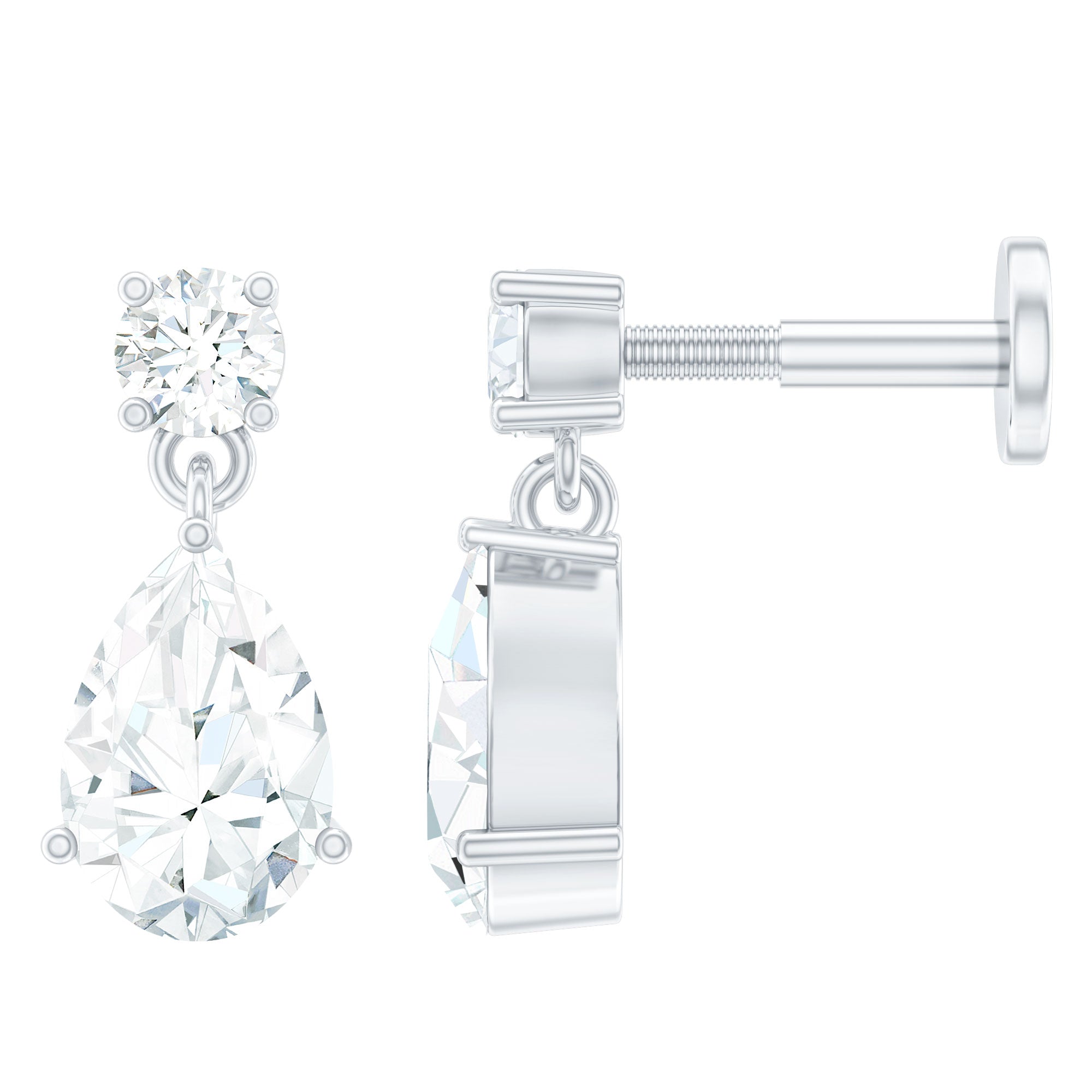 Pear and Round Cut Diamond Stud Drop Helix Earring