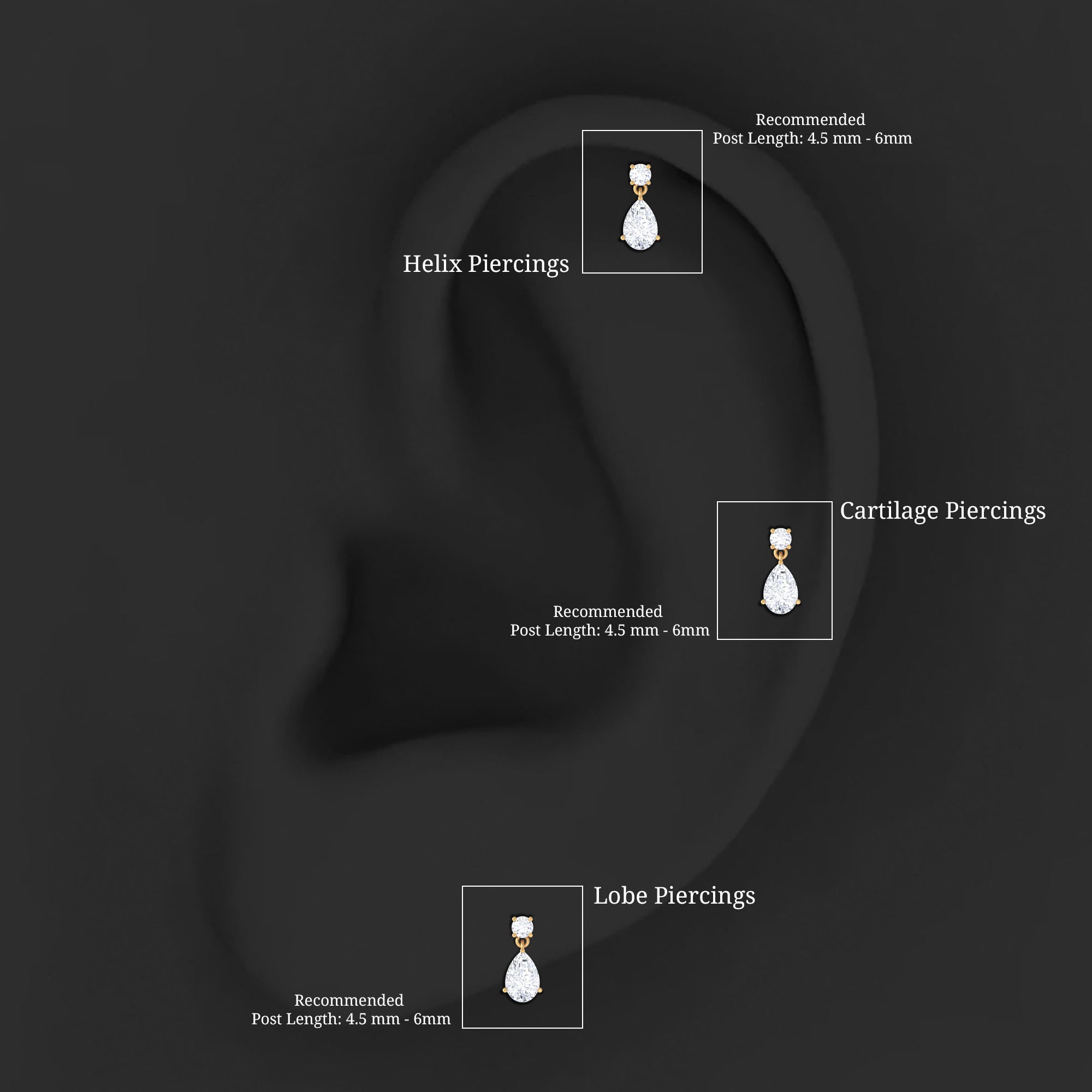 Pear and Round Cut Diamond Stud Drop Helix Earring