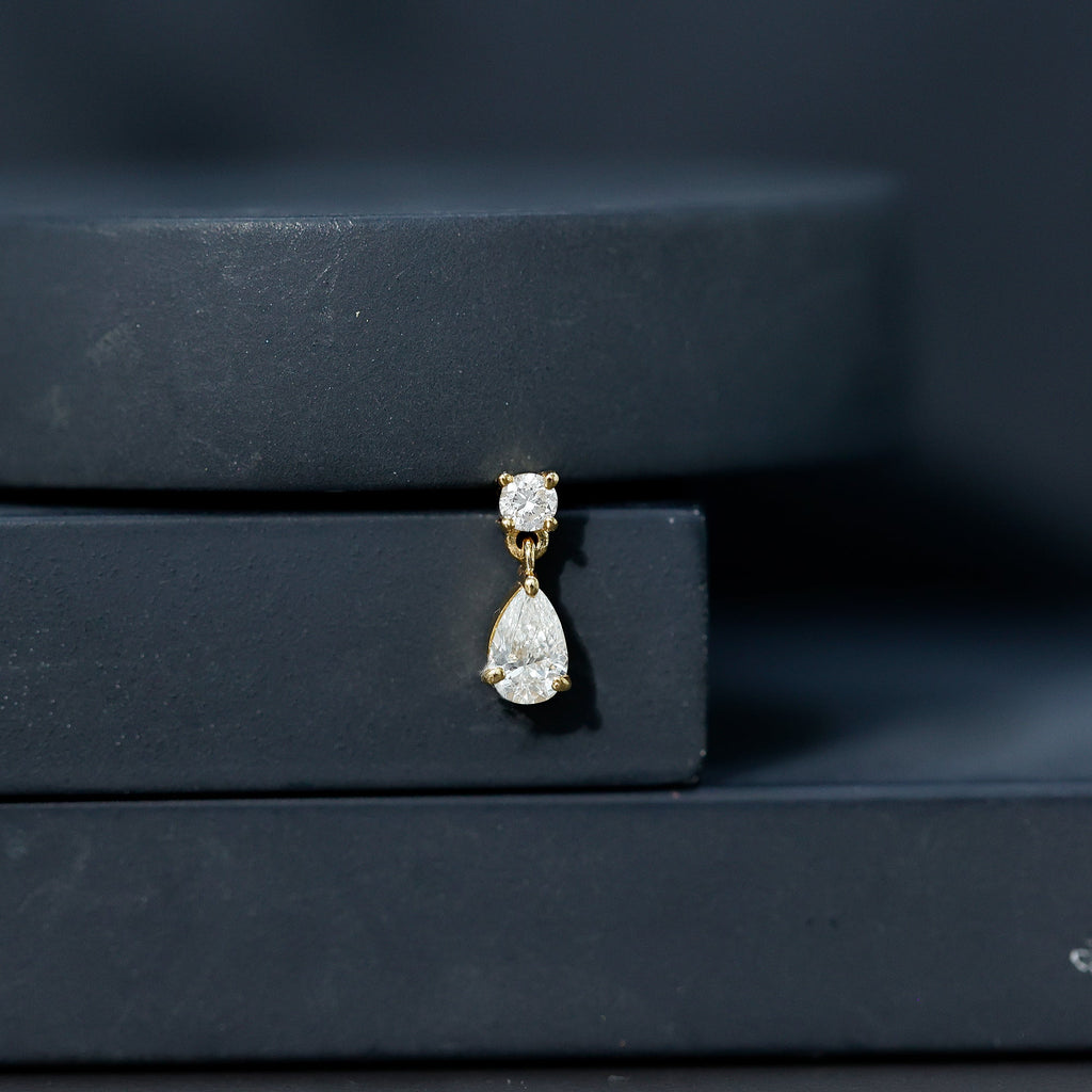 Pear and Round Cut Diamond Stud Drop Helix Earring
