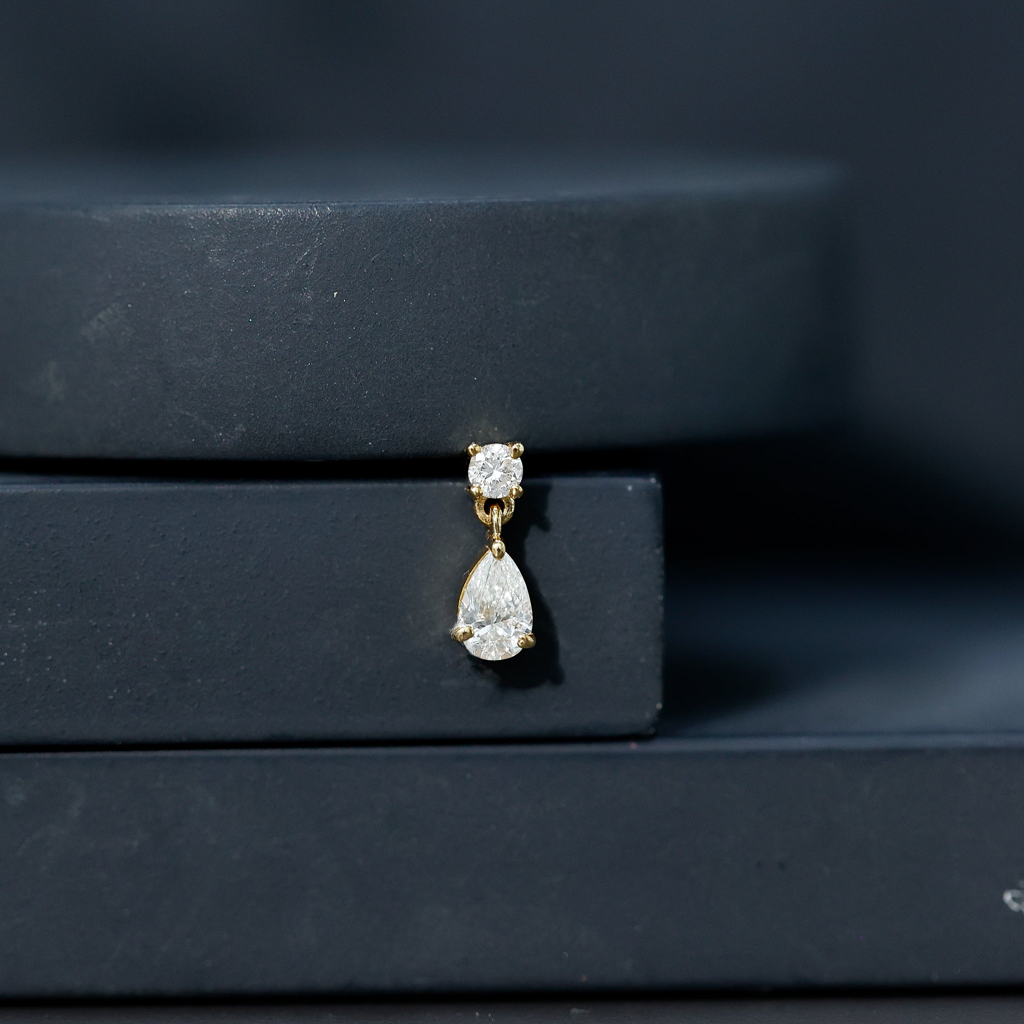 Pear and Round Cut Diamond Stud Drop Helix Earring