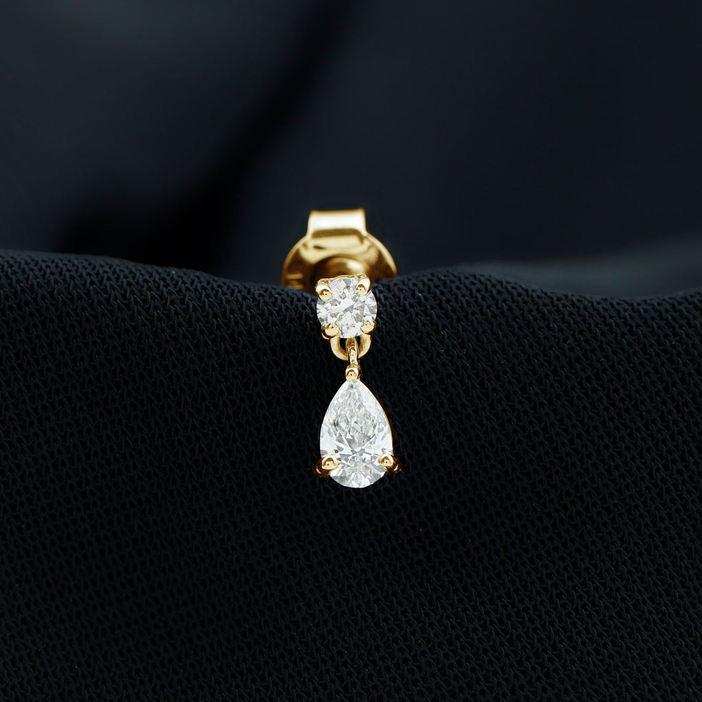 Pear and Round Cut Diamond Stud Drop Helix Earring