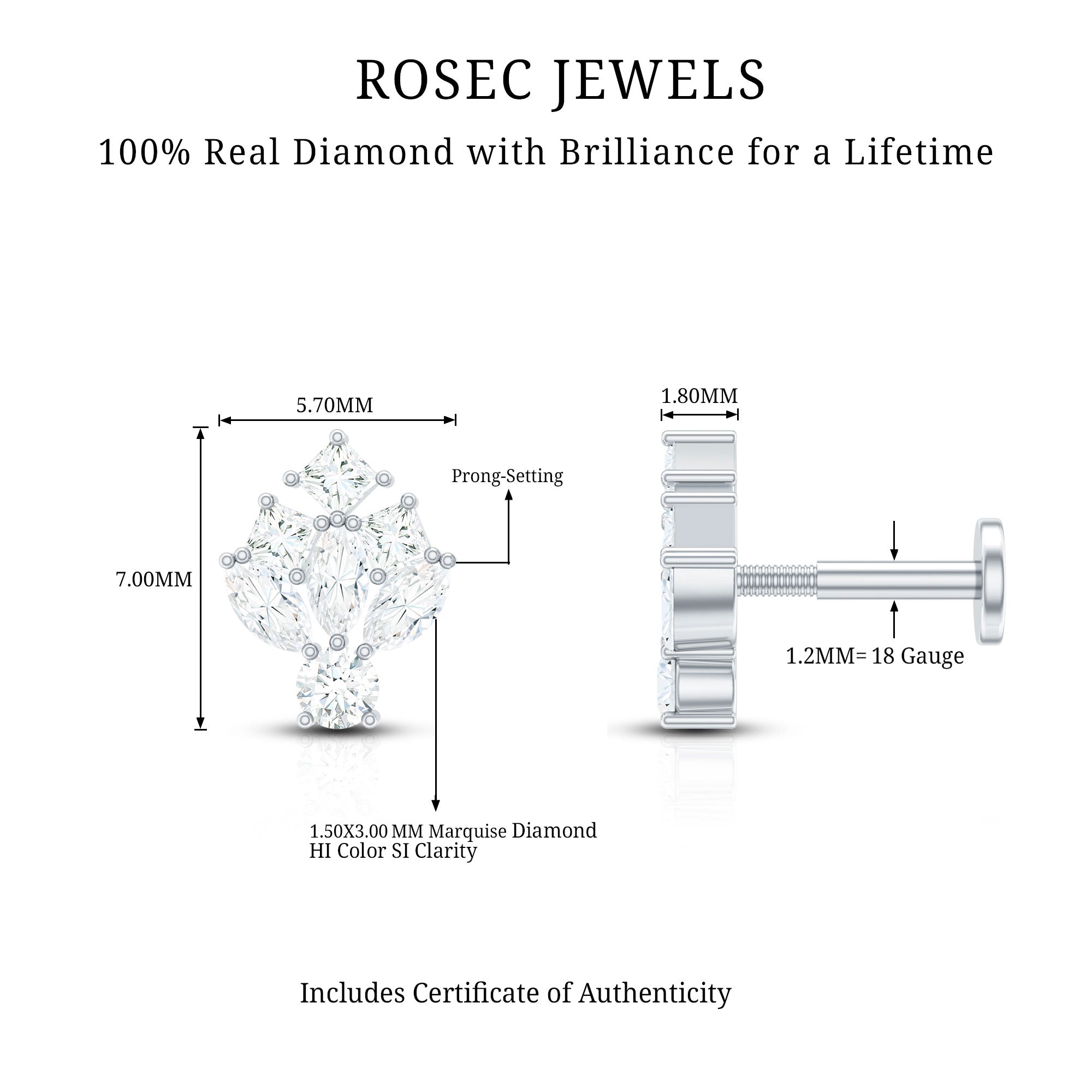 Real Diamond Designer Earring for Cartilage Piercing