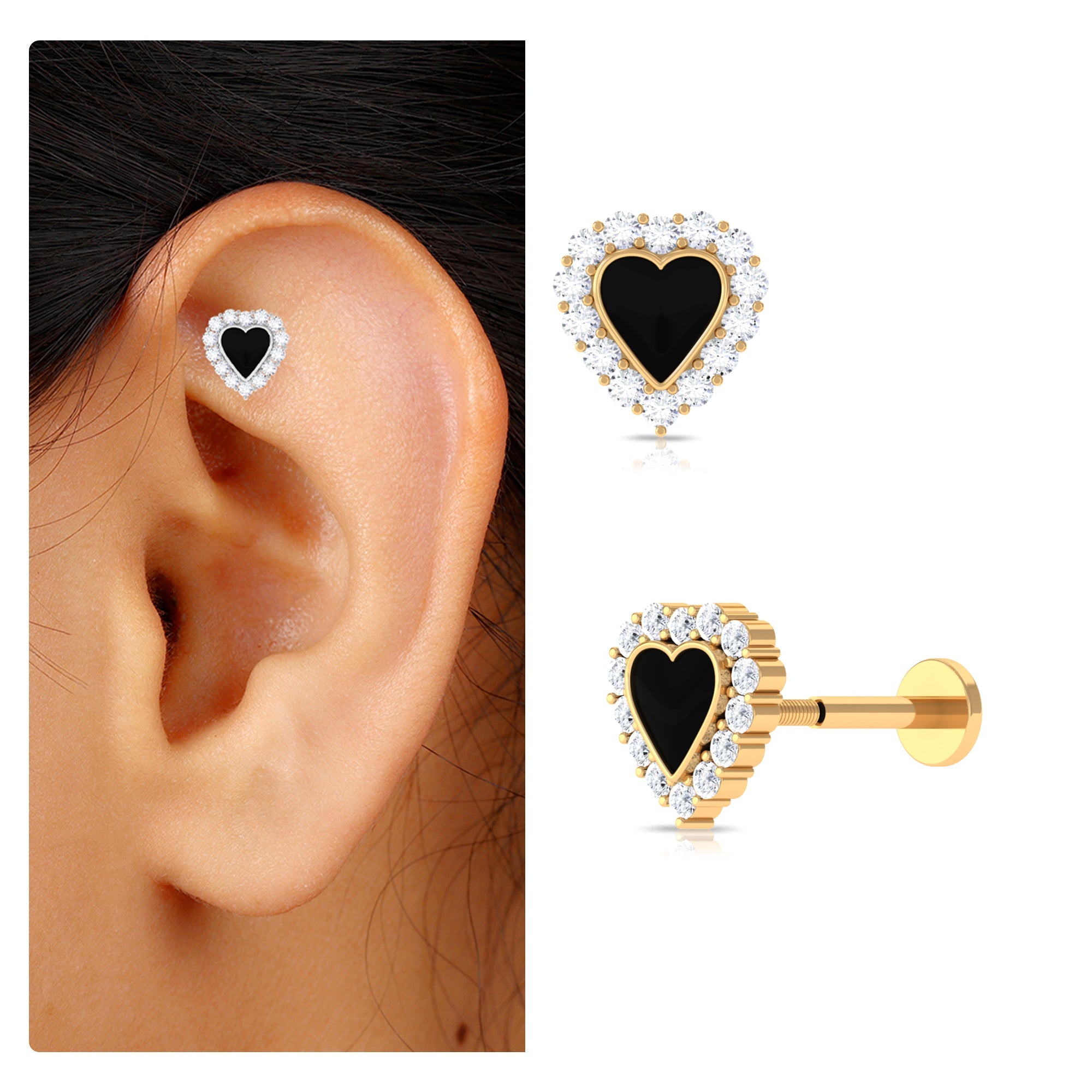 Moissanite Heart Shape Earring with Moissanite Halo