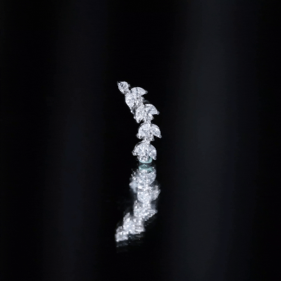 Marquise and Round Moissanite Leaf Branch Helix Earring