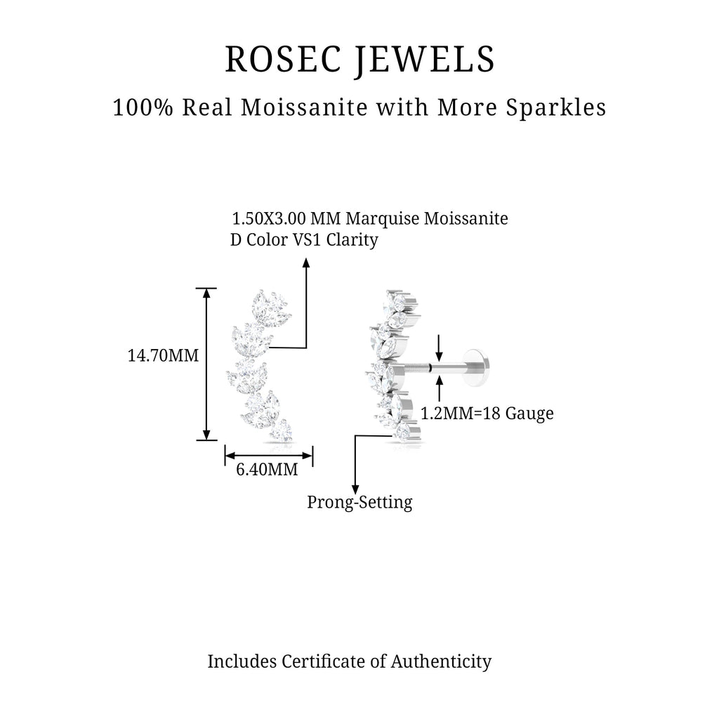 Marquise and Round Moissanite Leaf Branch Helix Earring