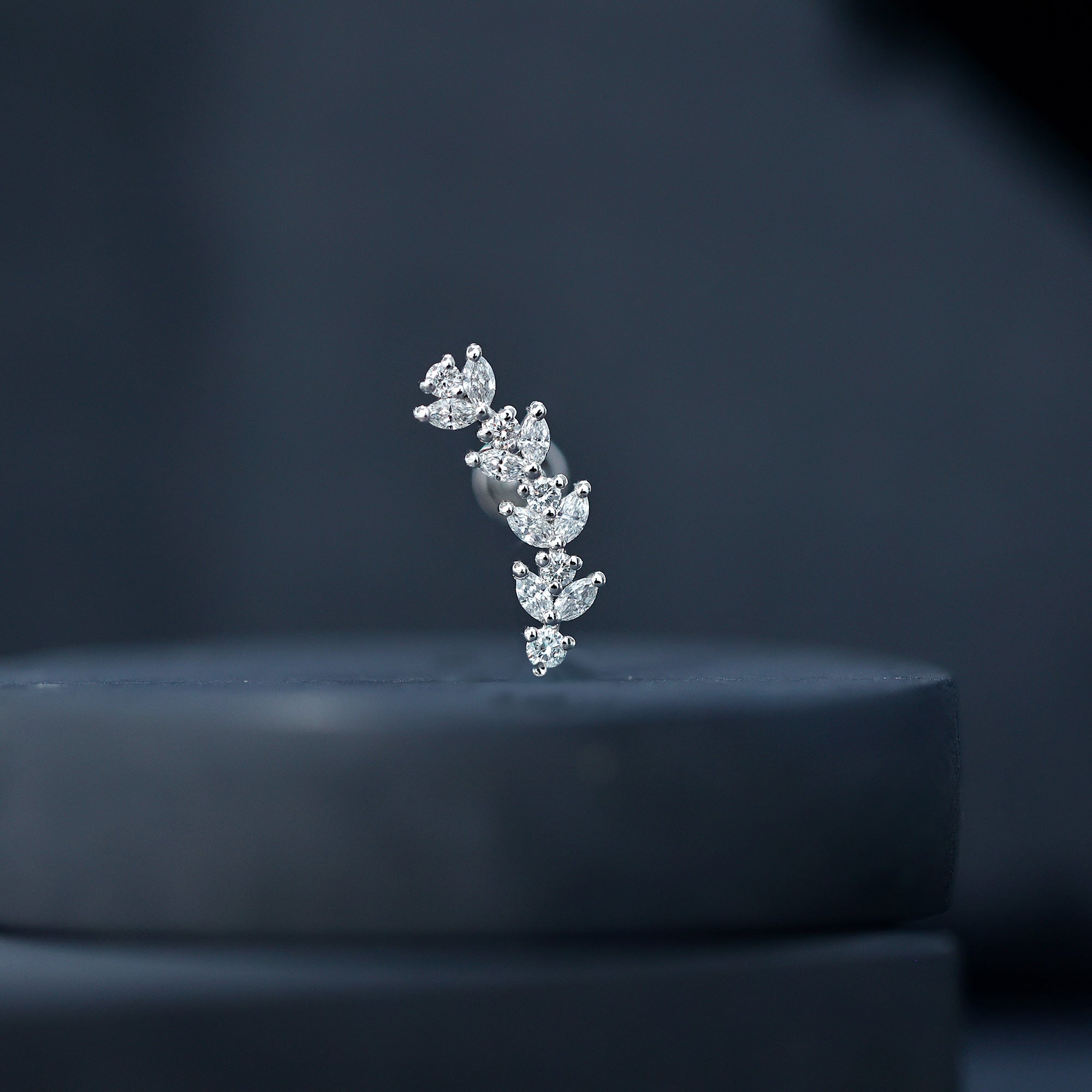 Marquise and Round Moissanite Leaf Branch Helix Earring