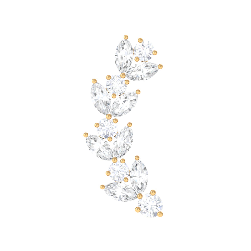 Marquise and Round Moissanite Leaf Branch Helix Earring