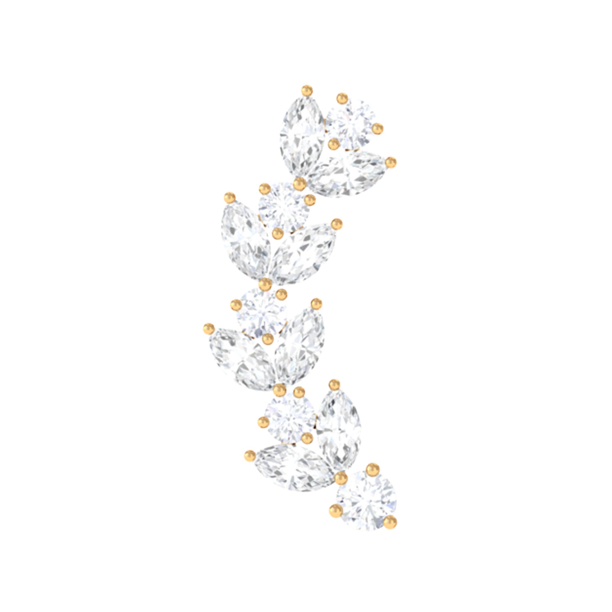 Marquise and Round Moissanite Leaf Branch Helix Earring