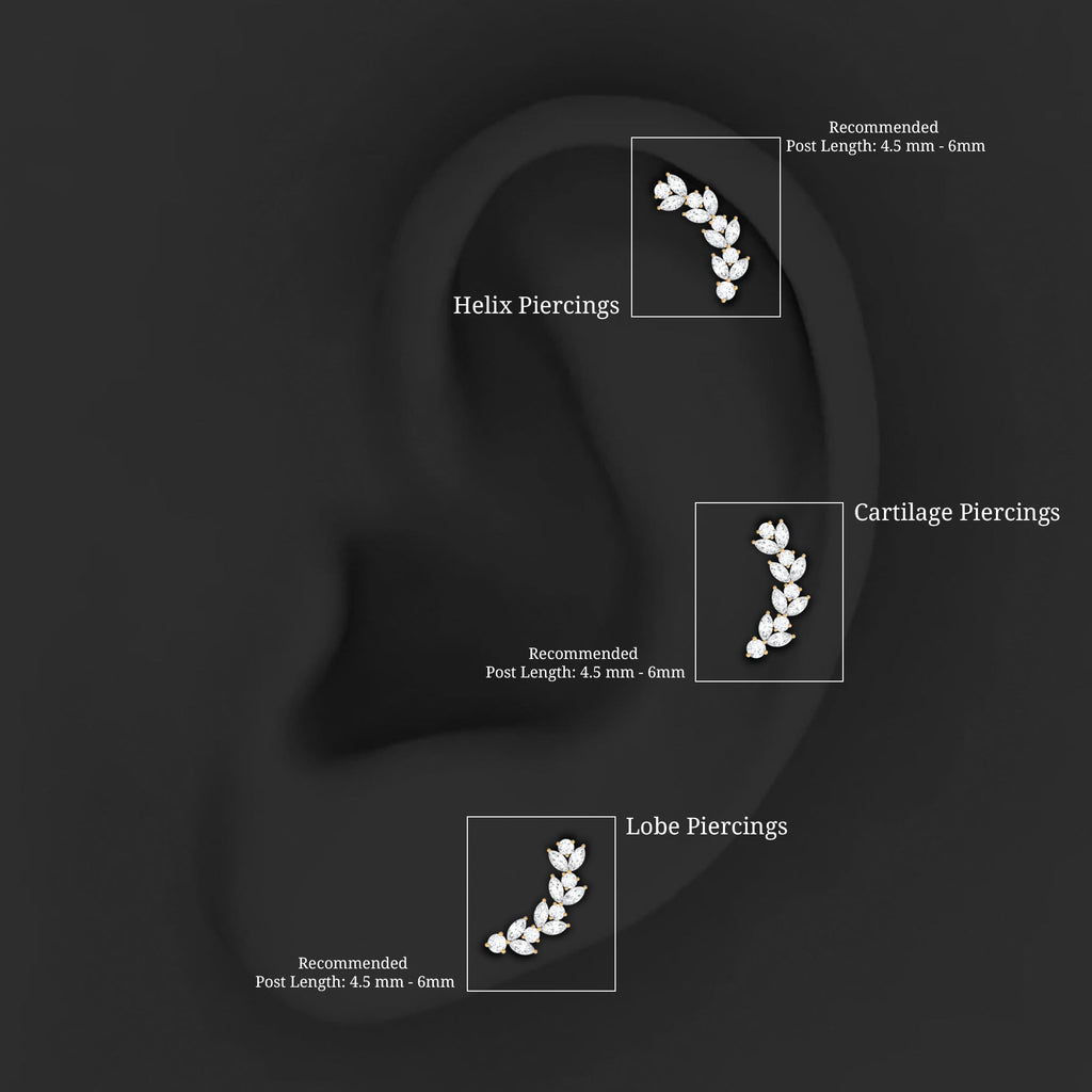 Marquise and Round Moissanite Leaf Branch Helix Earring