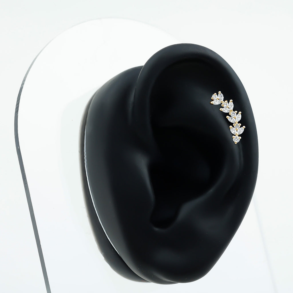 Marquise and Round Moissanite Leaf Branch Helix Earring
