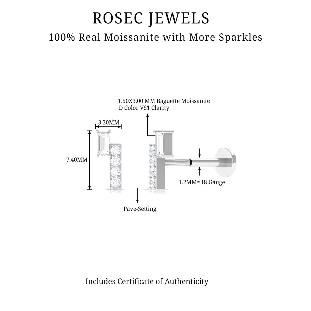 Moissanite Unique Gold Bar Earring for Tragus Piercing