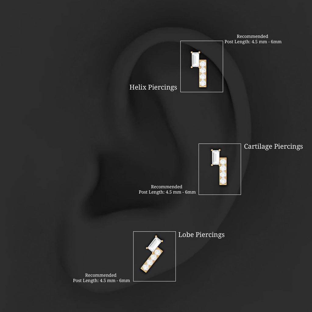 Moissanite Unique Gold Bar Earring for Tragus Piercing