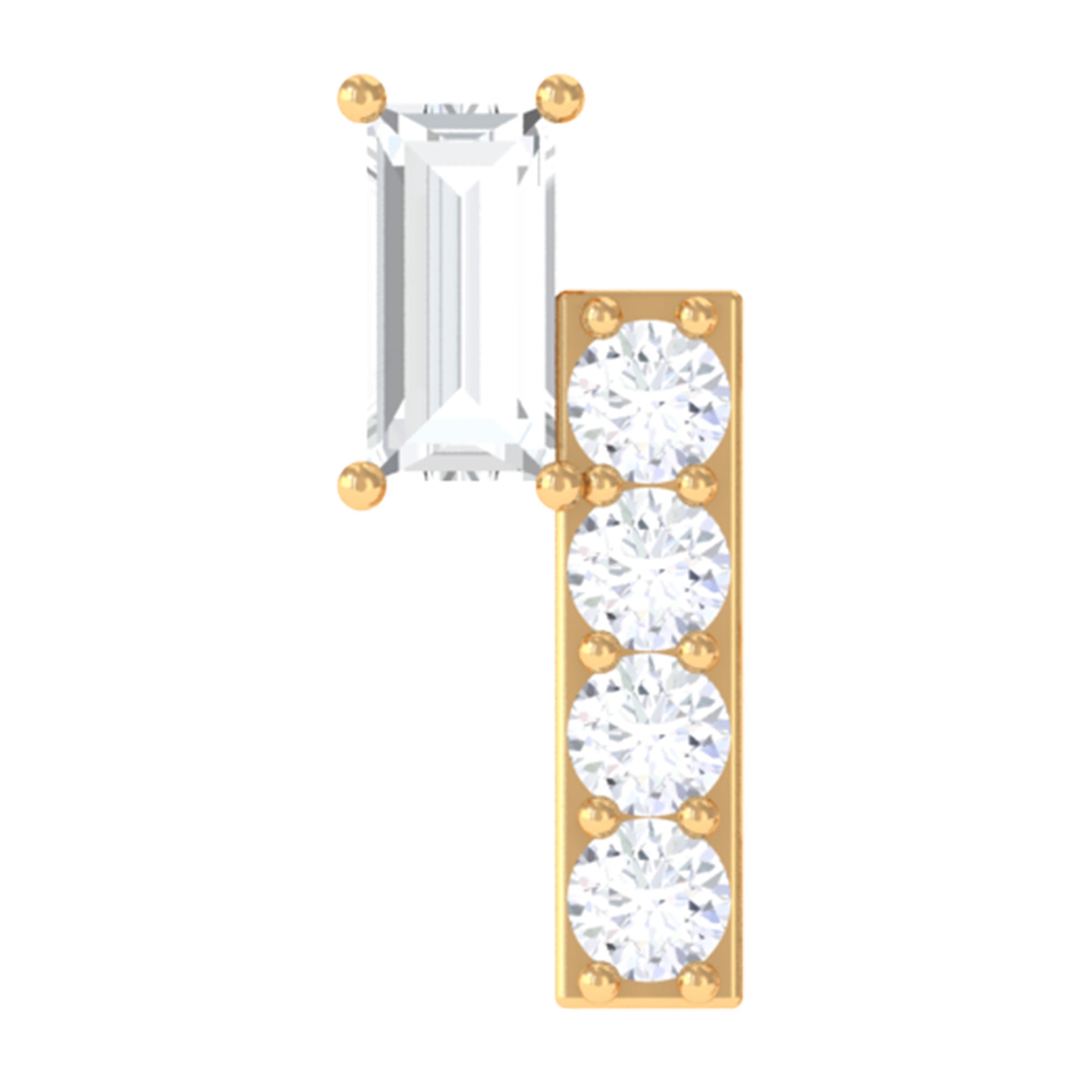 Moissanite Unique Gold Bar Earring for Tragus Piercing