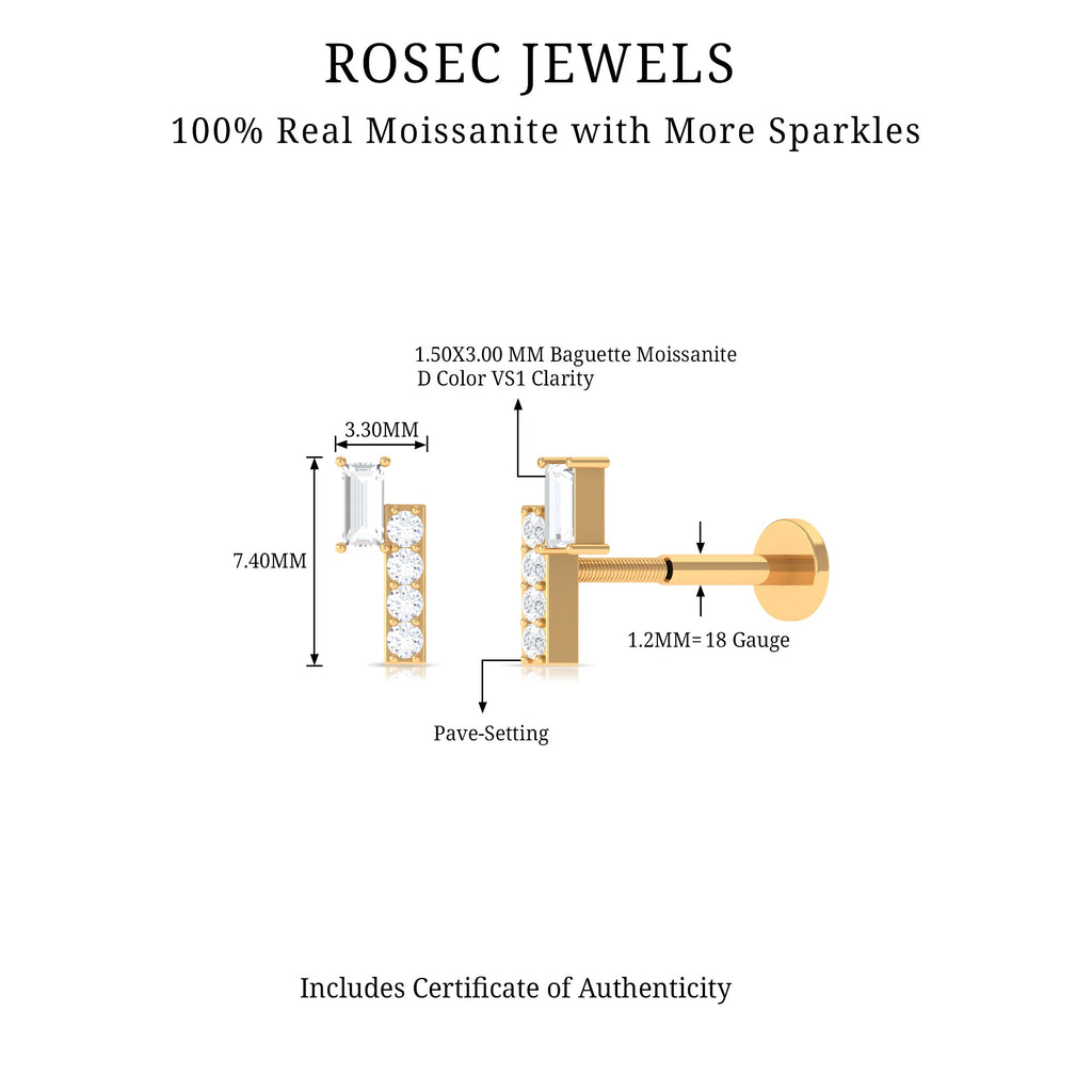 Moissanite Unique Gold Bar Earring for Tragus Piercing