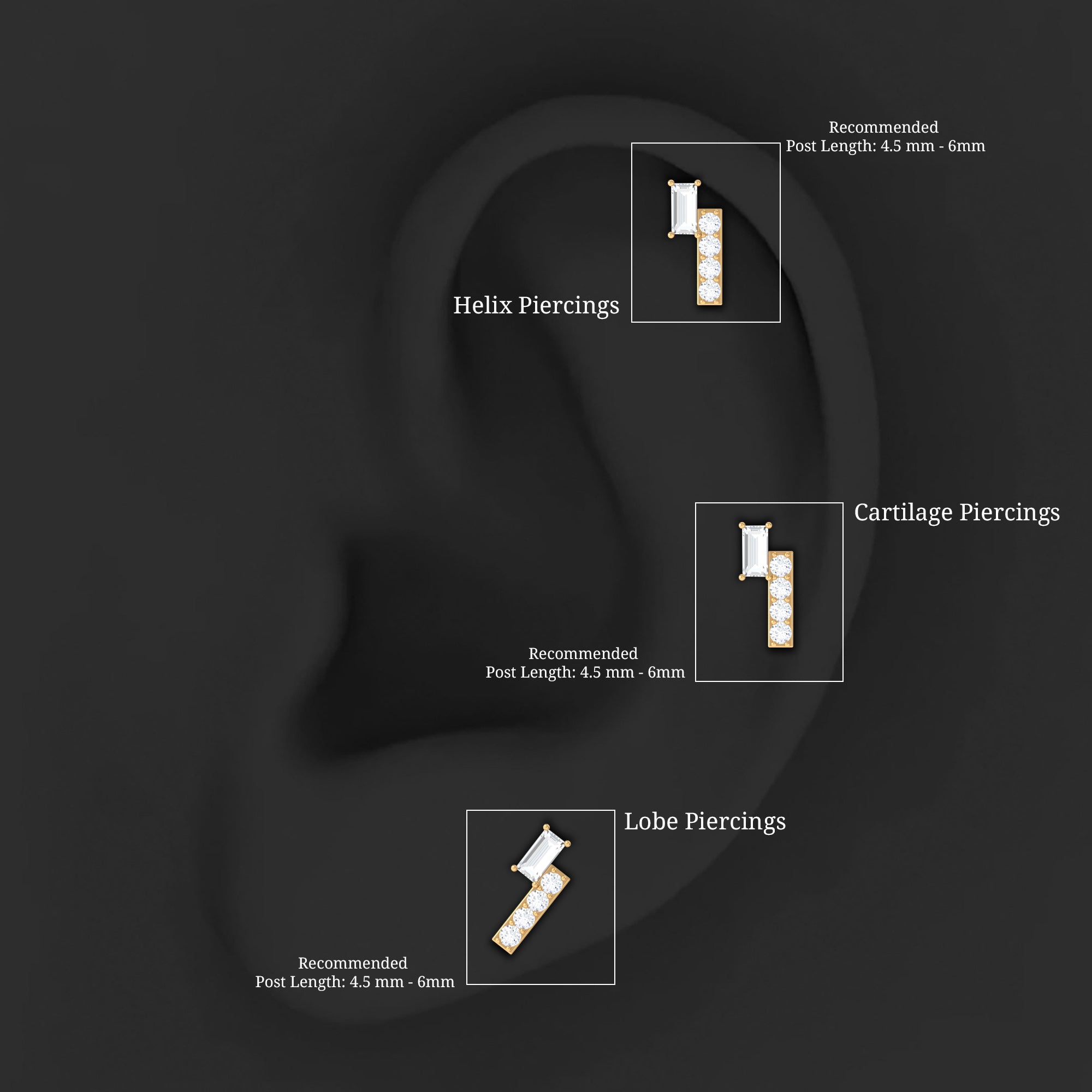 Moissanite Unique Gold Bar Earring for Tragus Piercing