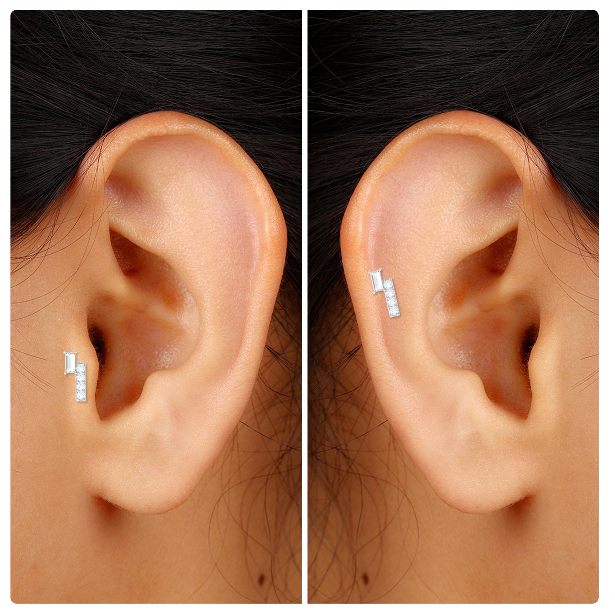 Moissanite Unique Gold Bar Earring for Tragus Piercing