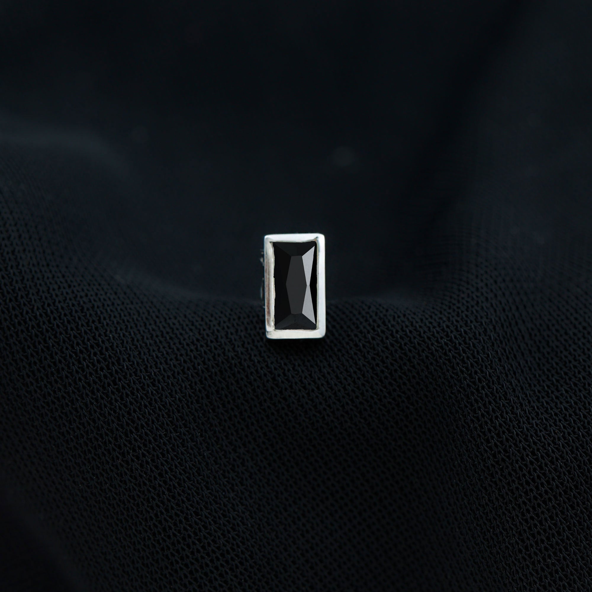 Simple Baguette Black Onyx Helix Earring in Bezel Setting