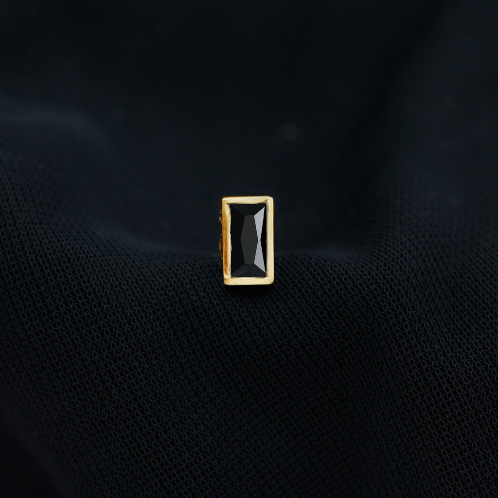 Simple Baguette Black Onyx Helix Earring in Bezel Setting