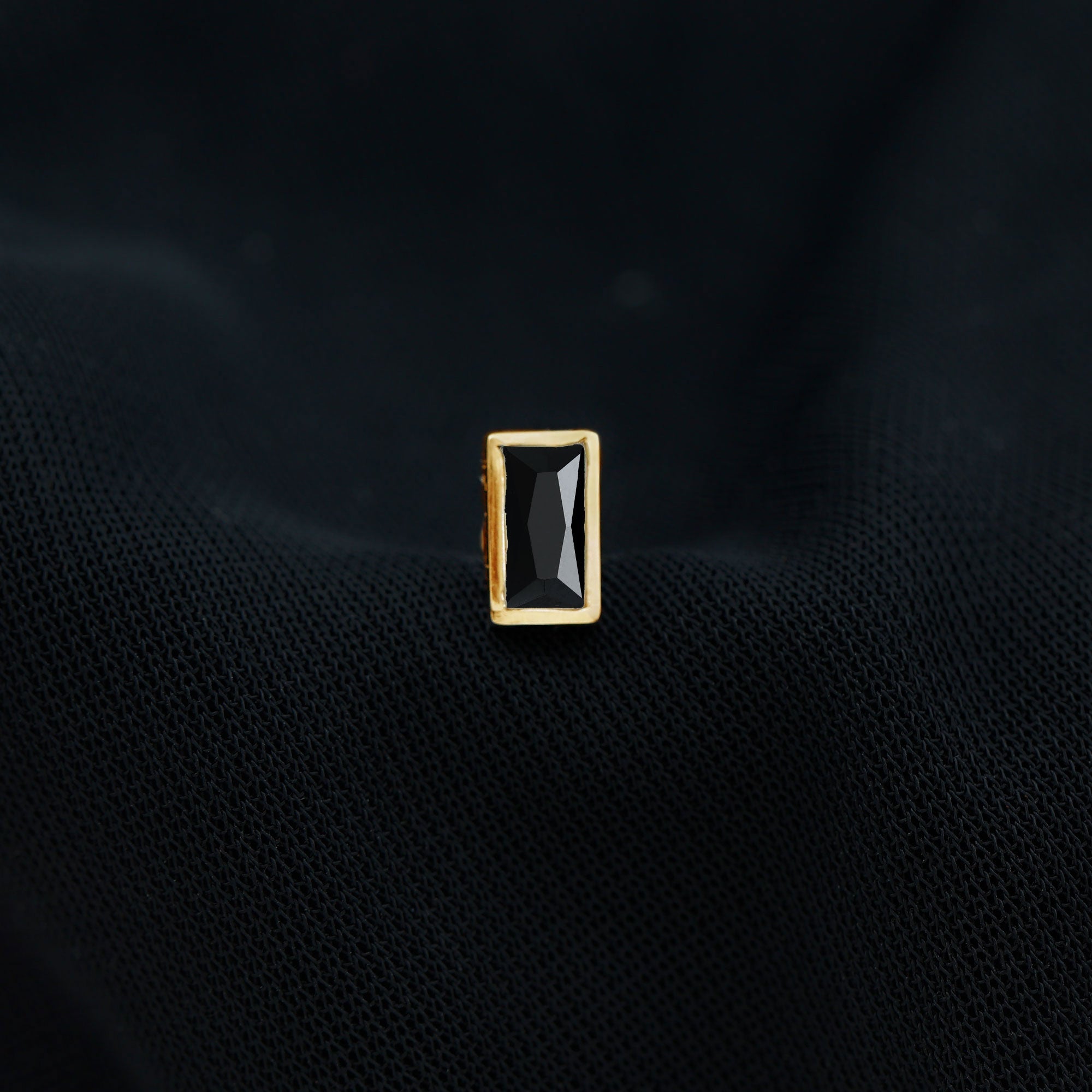 Simple Baguette Black Onyx Helix Earring in Bezel Setting