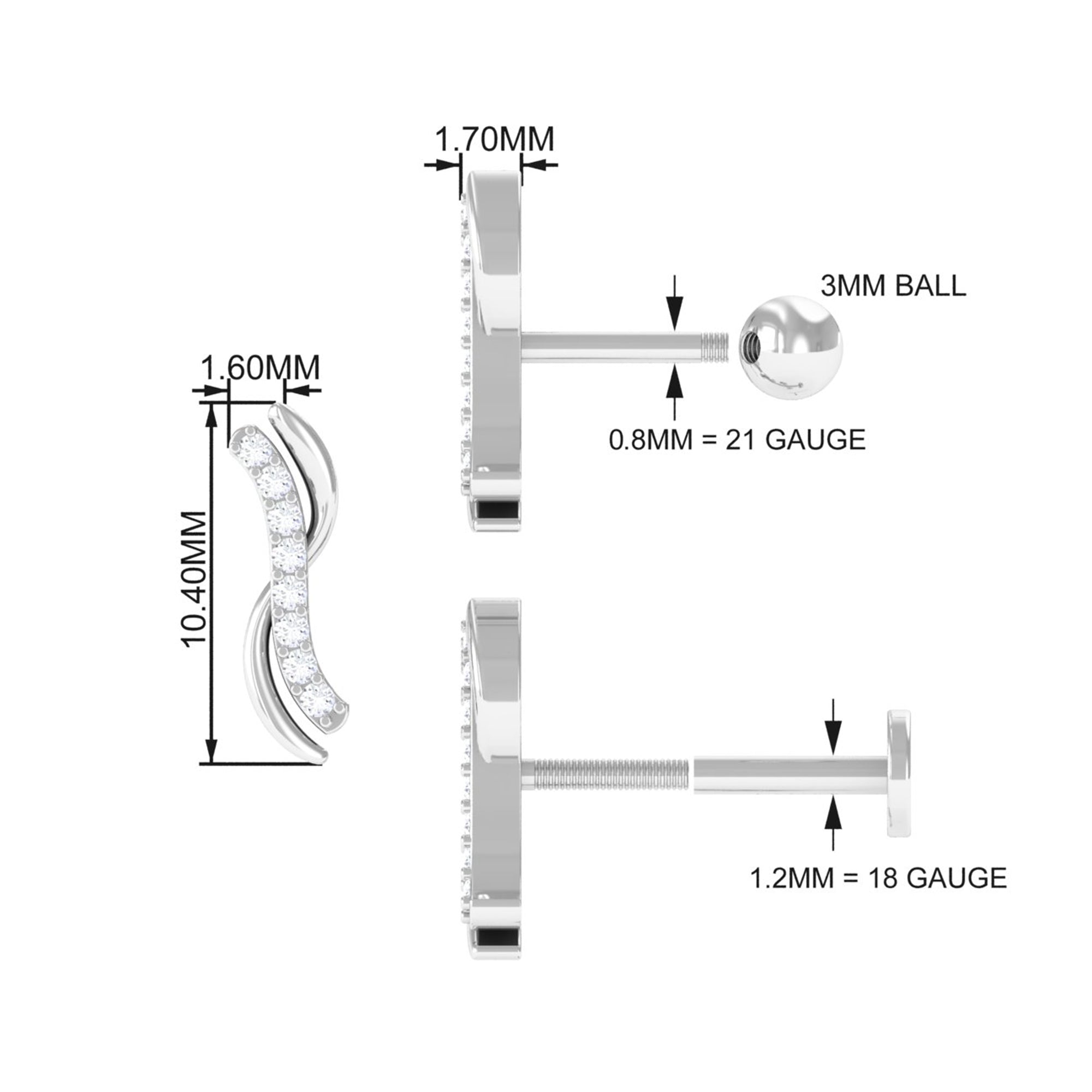 Diamond Wave Helix Piercing Earring