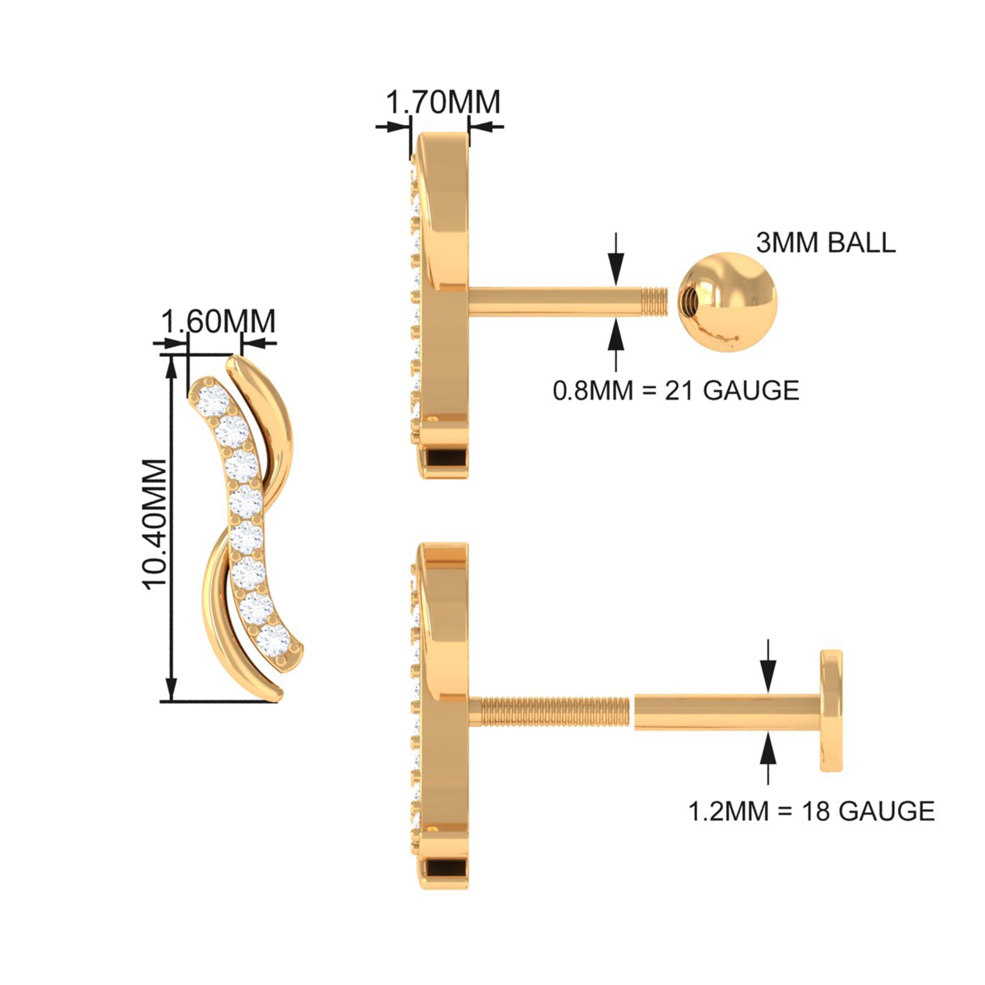 Diamond Wave Helix Piercing Earring