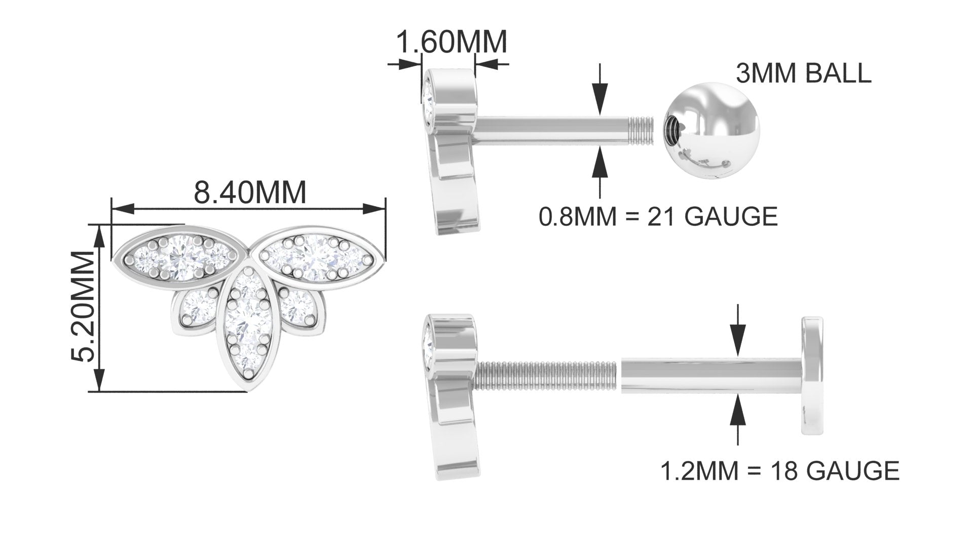 Diamond Flower Earring for Second Lobe Piercing