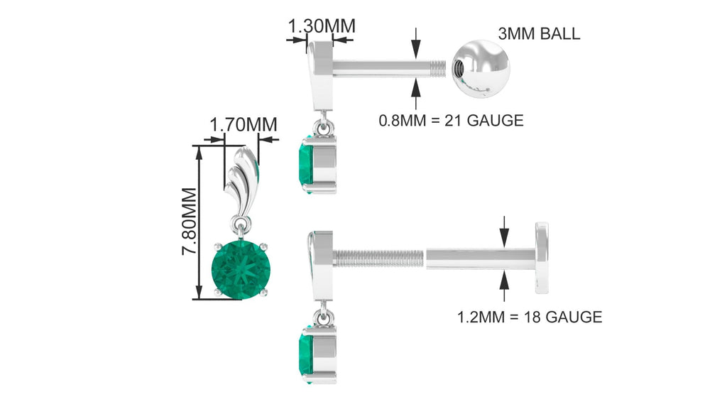 Minimal Emerald Drop Earring for Tragus Piercing