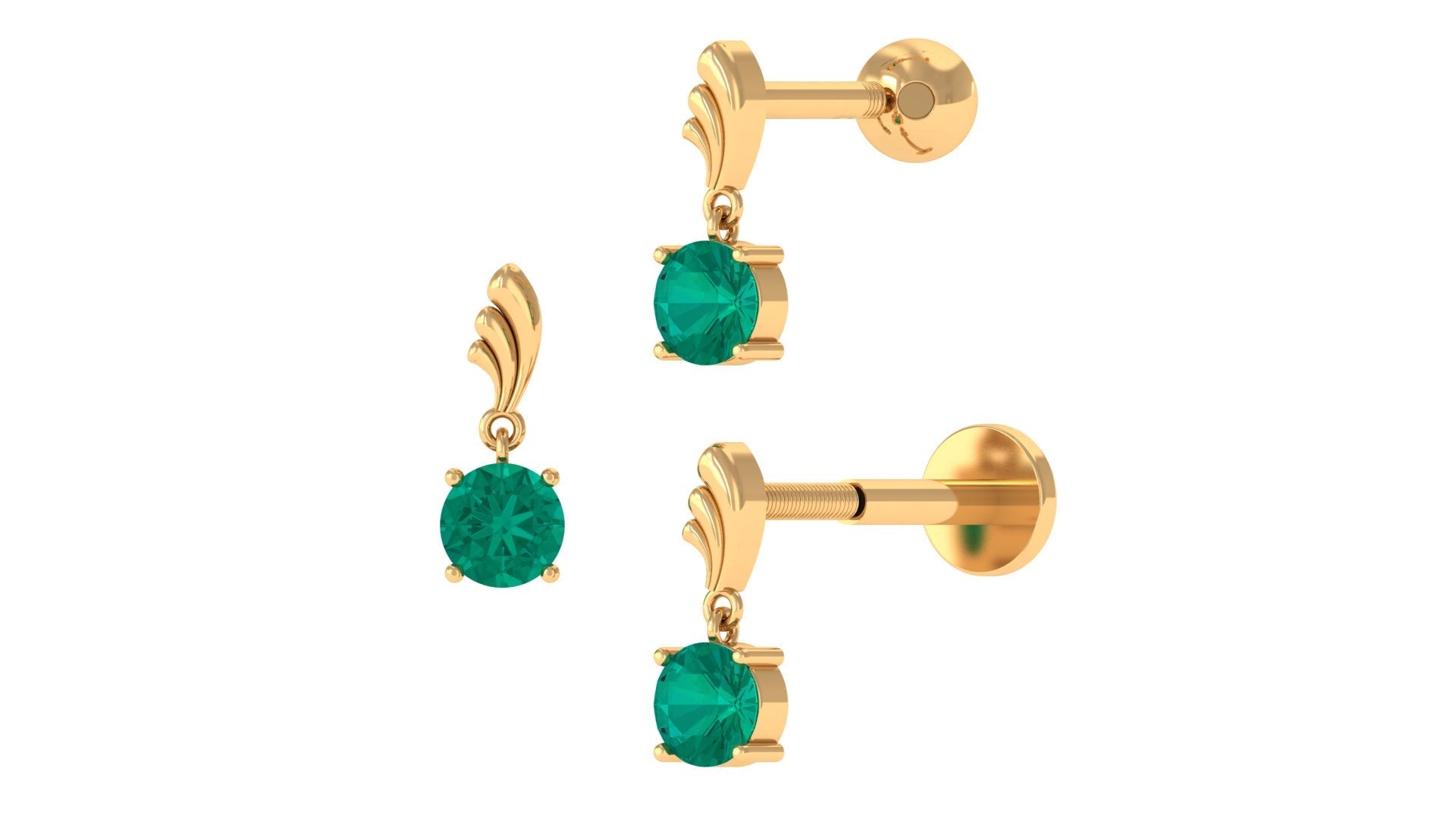 Minimal Emerald Drop Earring for Tragus Piercing