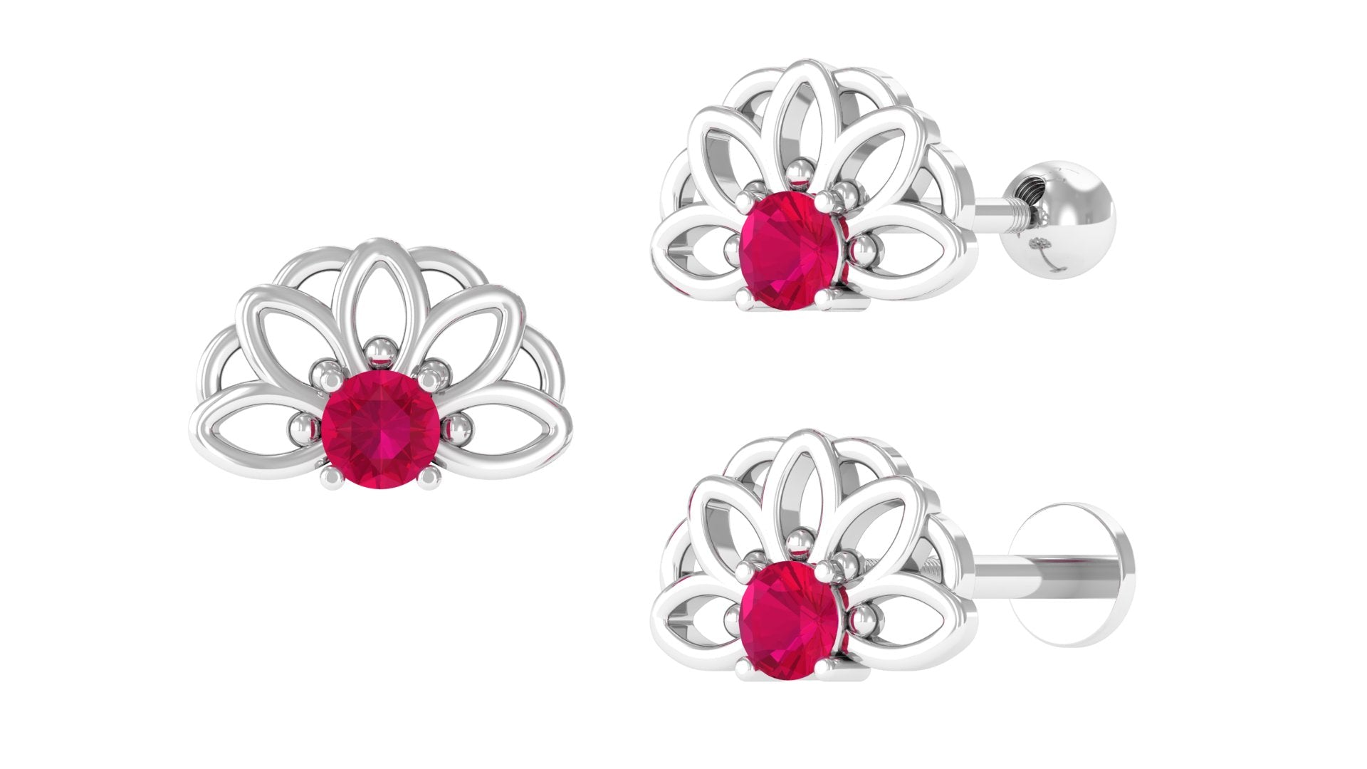 Natural Ruby Lotus Cartilage Earring
