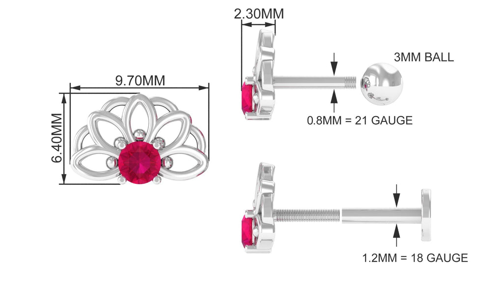 Natural Ruby Lotus Cartilage Earring
