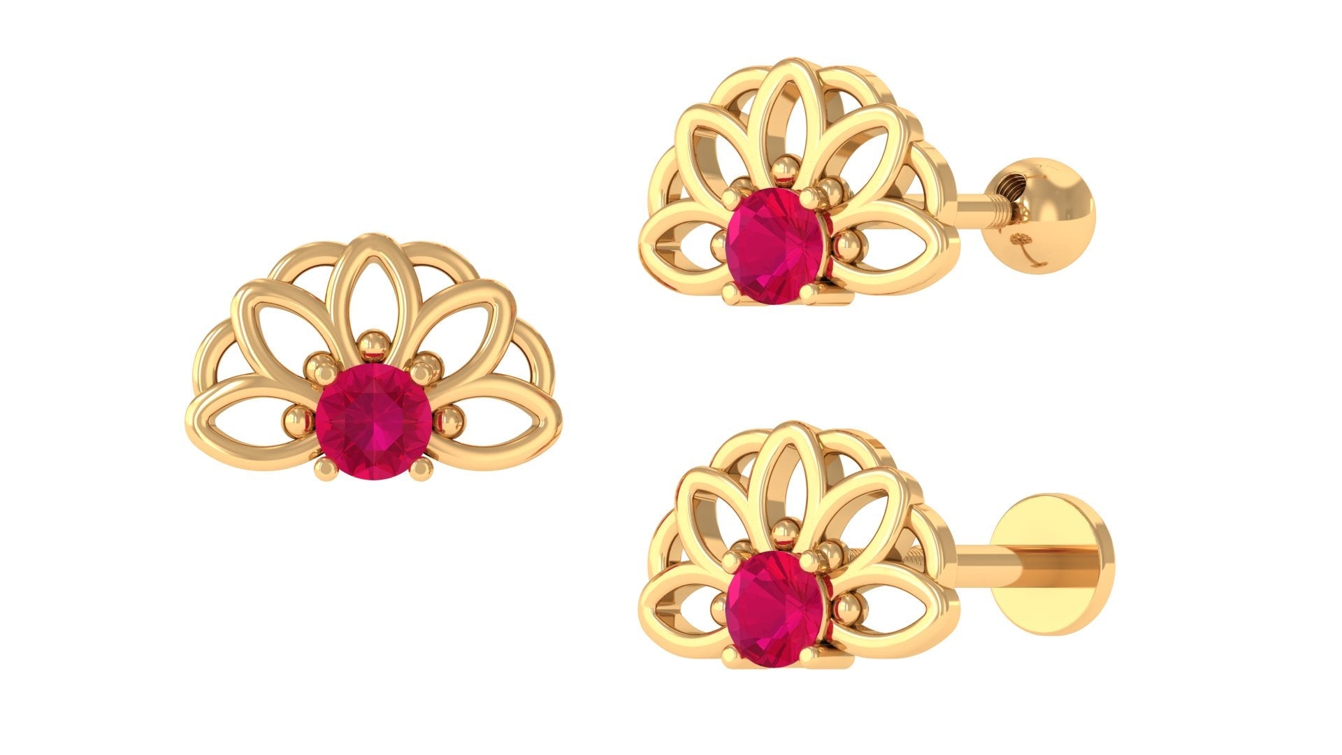Natural Ruby Lotus Cartilage Earring