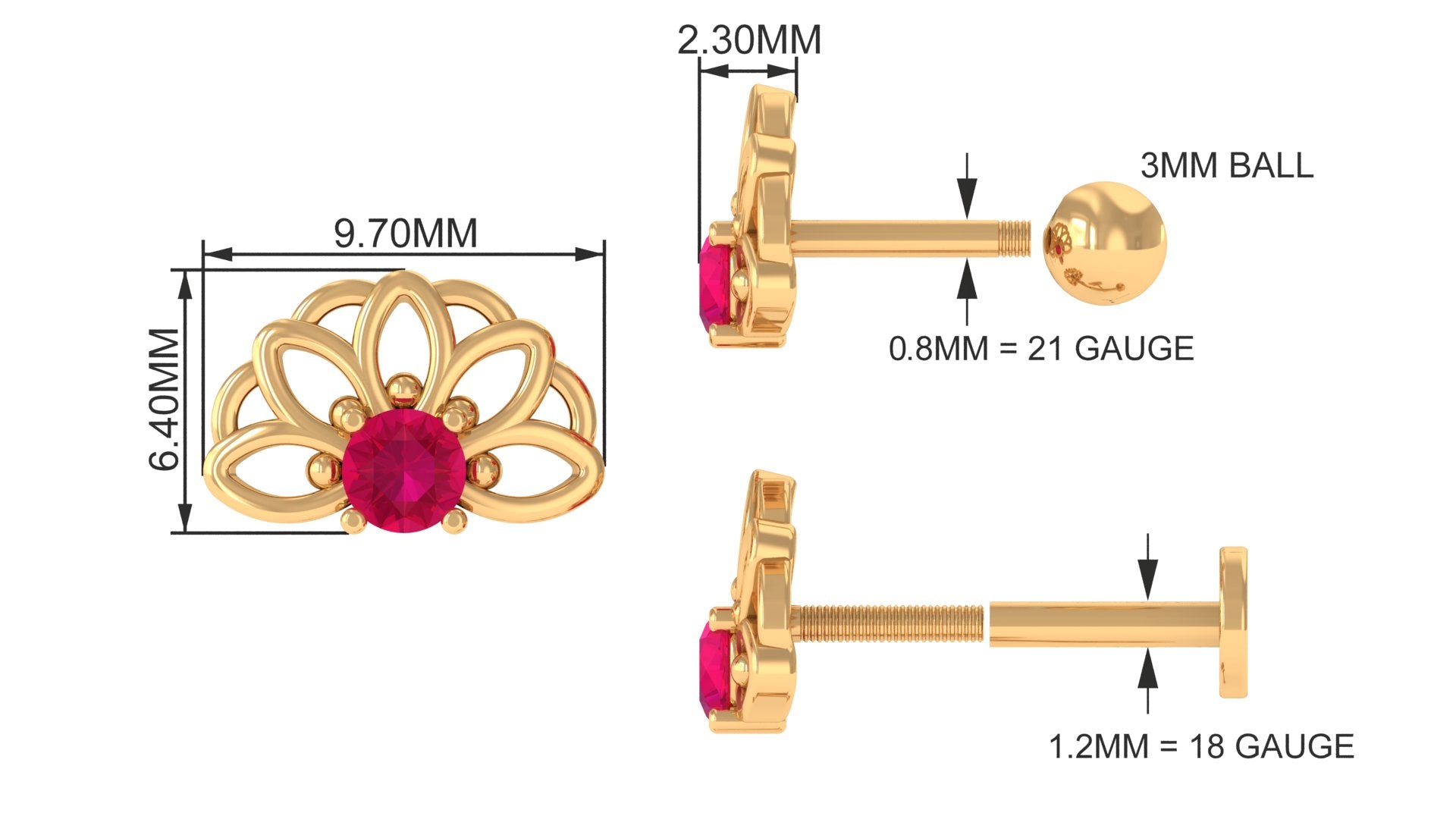 Natural Ruby Lotus Cartilage Earring
