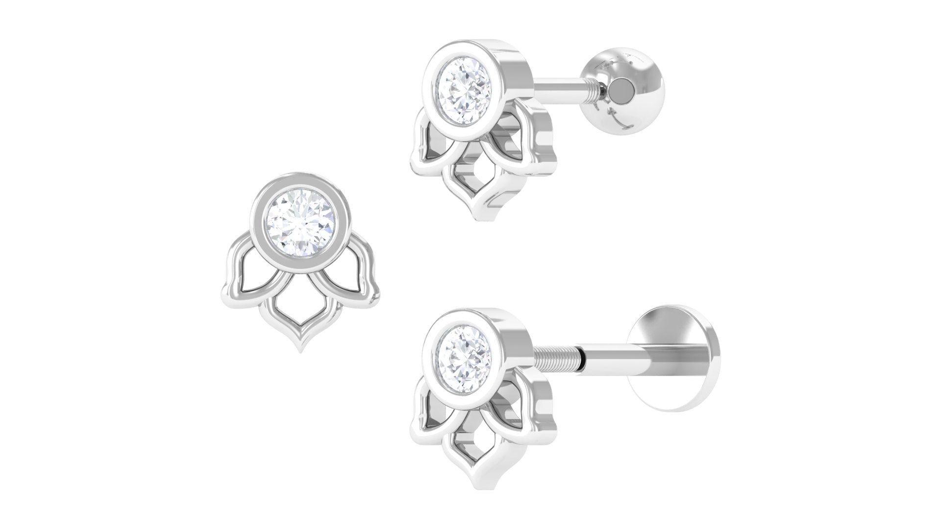 Simple Lotus Floral Earring with Round Diamond