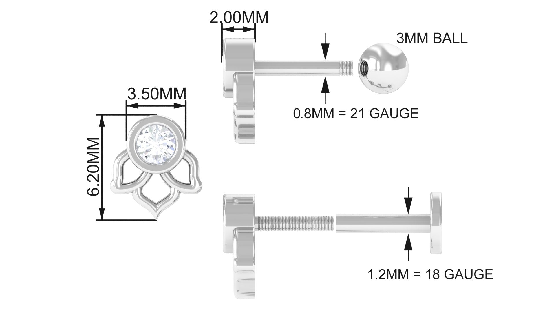 Simple Lotus Floral Earring with Round Diamond