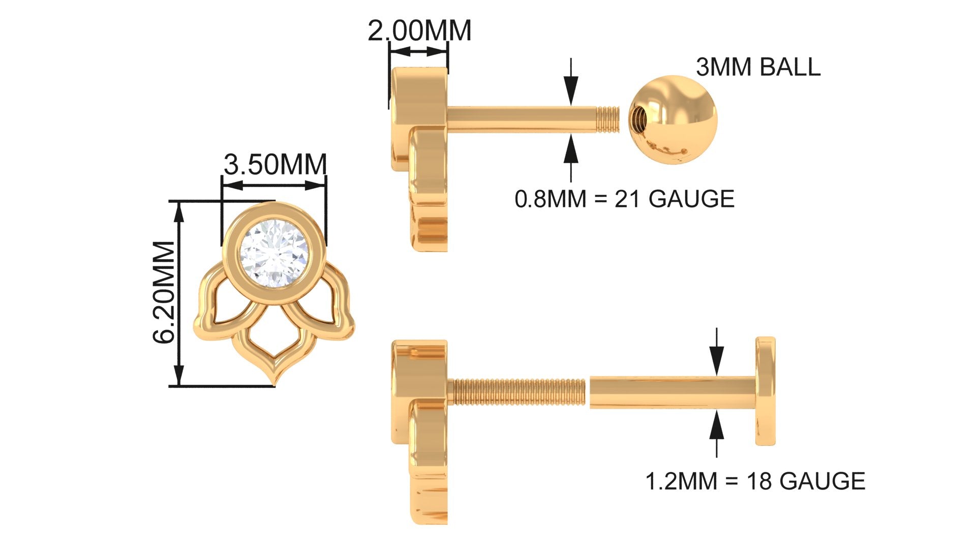 Simple Lotus Floral Earring with Round Diamond