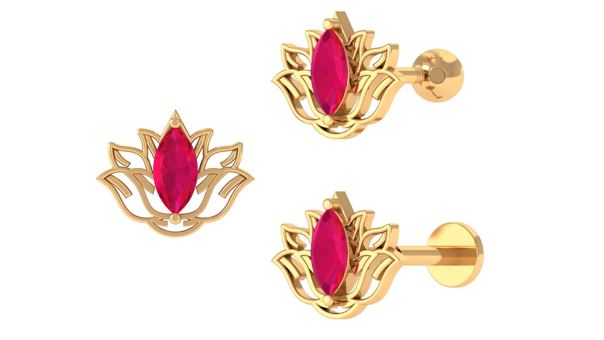 Marquise Ruby Lotus Earring for Helix Piercing