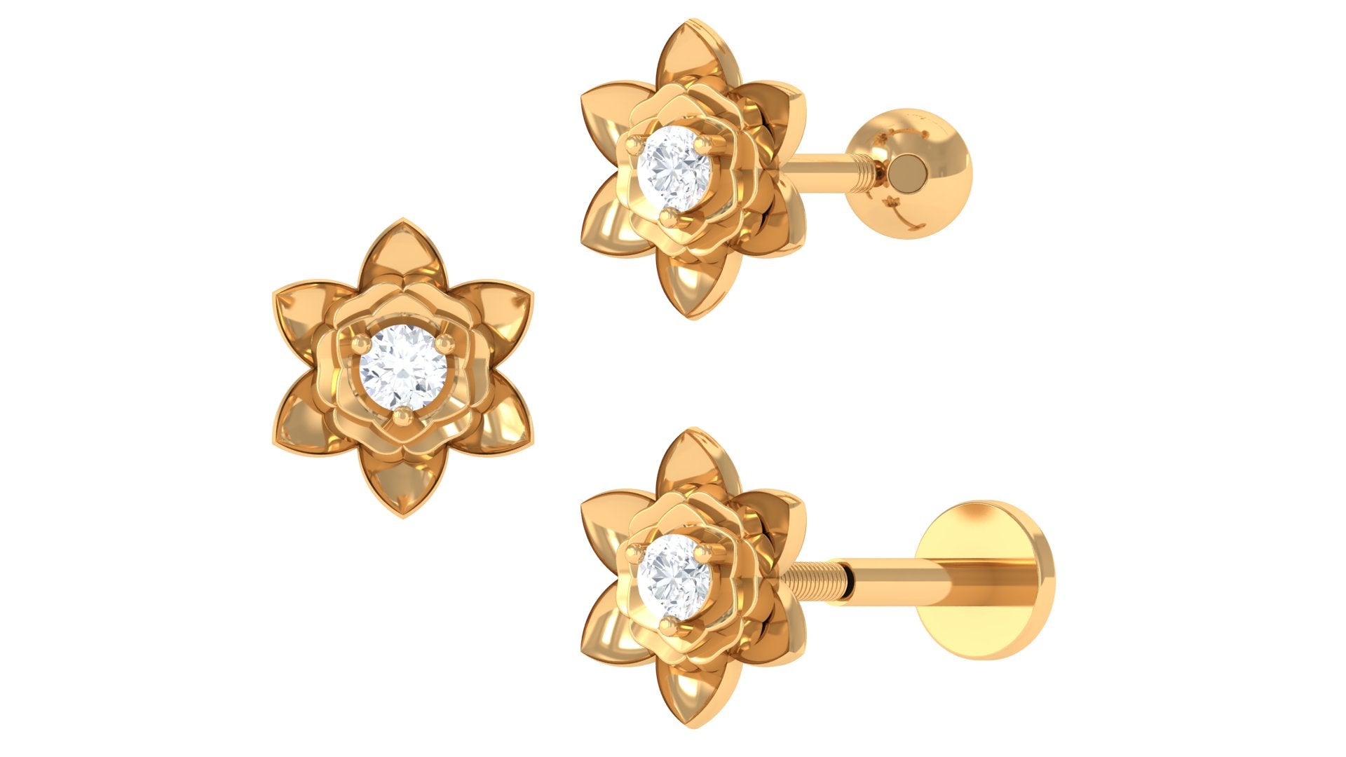 Diamond Lotus Flower Earring for Helix Piercing