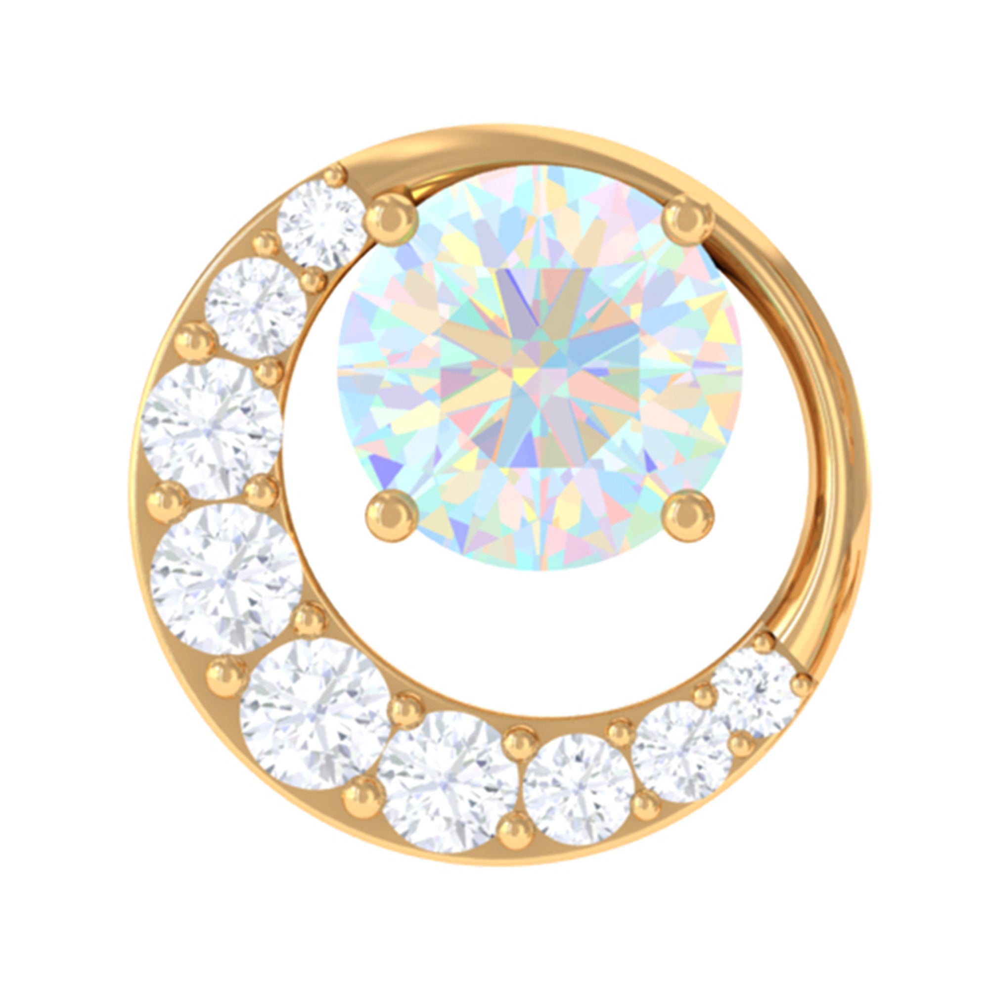 Real Ethiopian Opal and Moissanite Circle Cartilage Earring