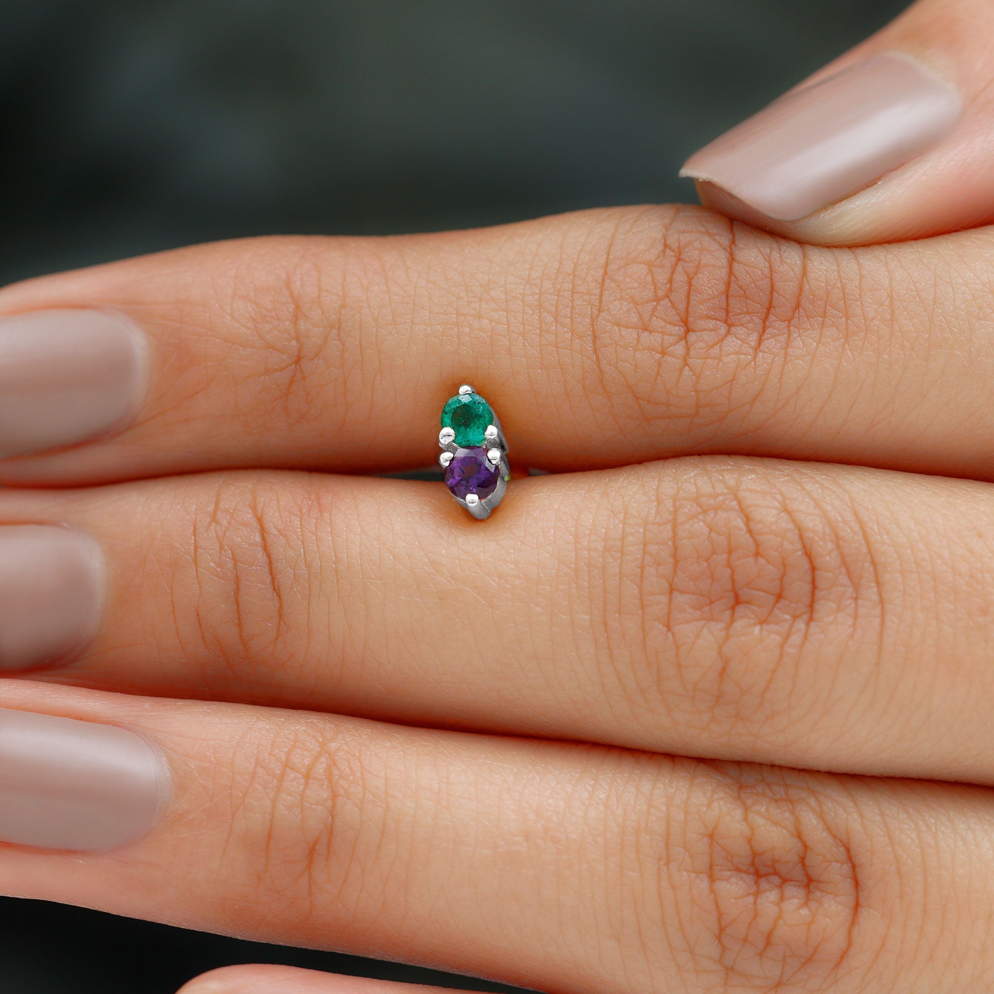 Amethyst and Emerald Two Stone Helix Earring