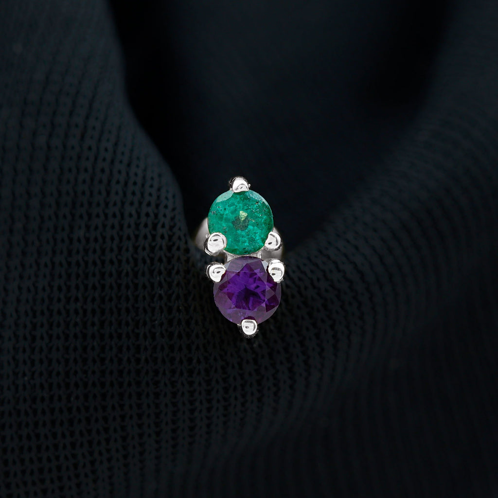 Amethyst and Emerald Two Stone Helix Earring