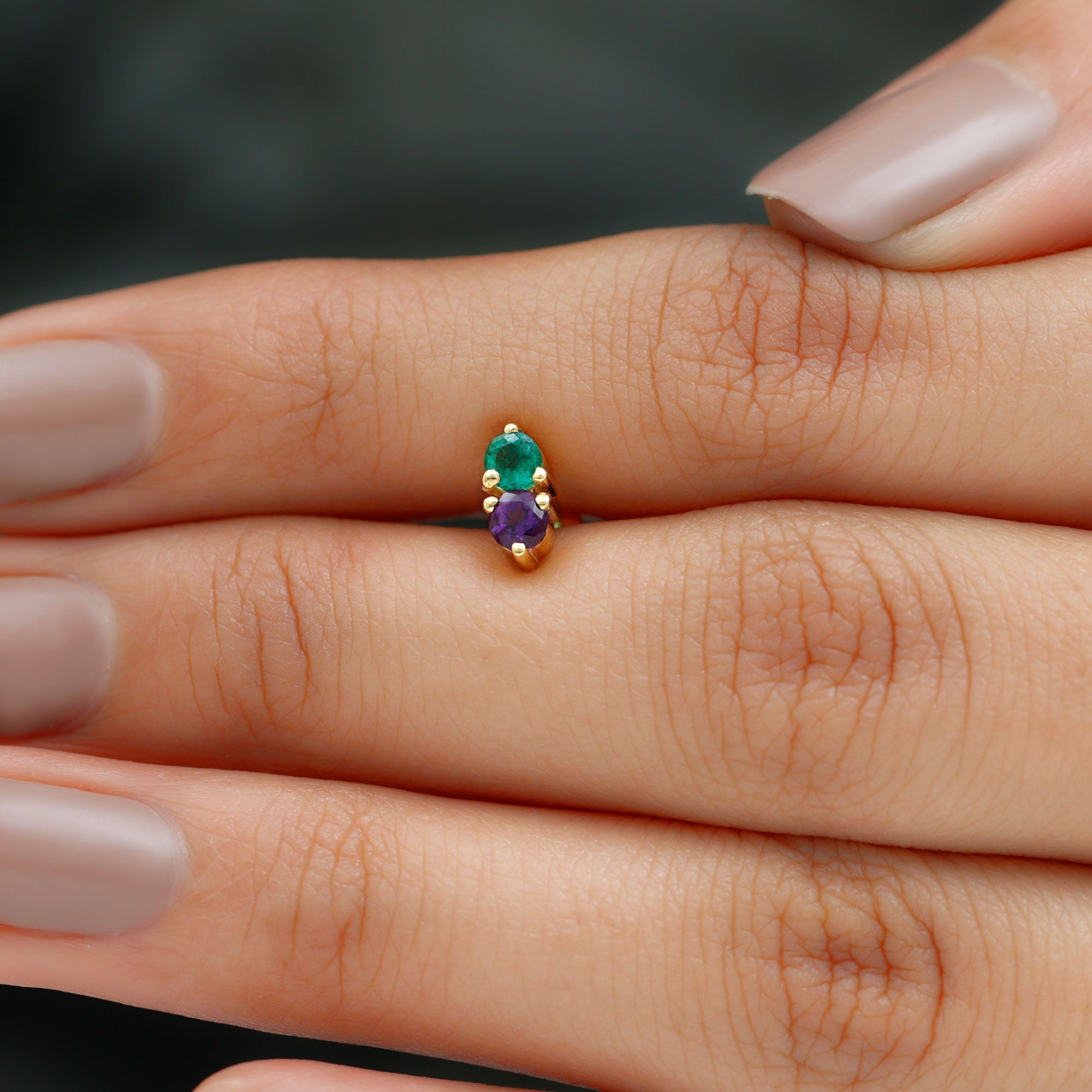 Amethyst and Emerald Two Stone Helix Earring